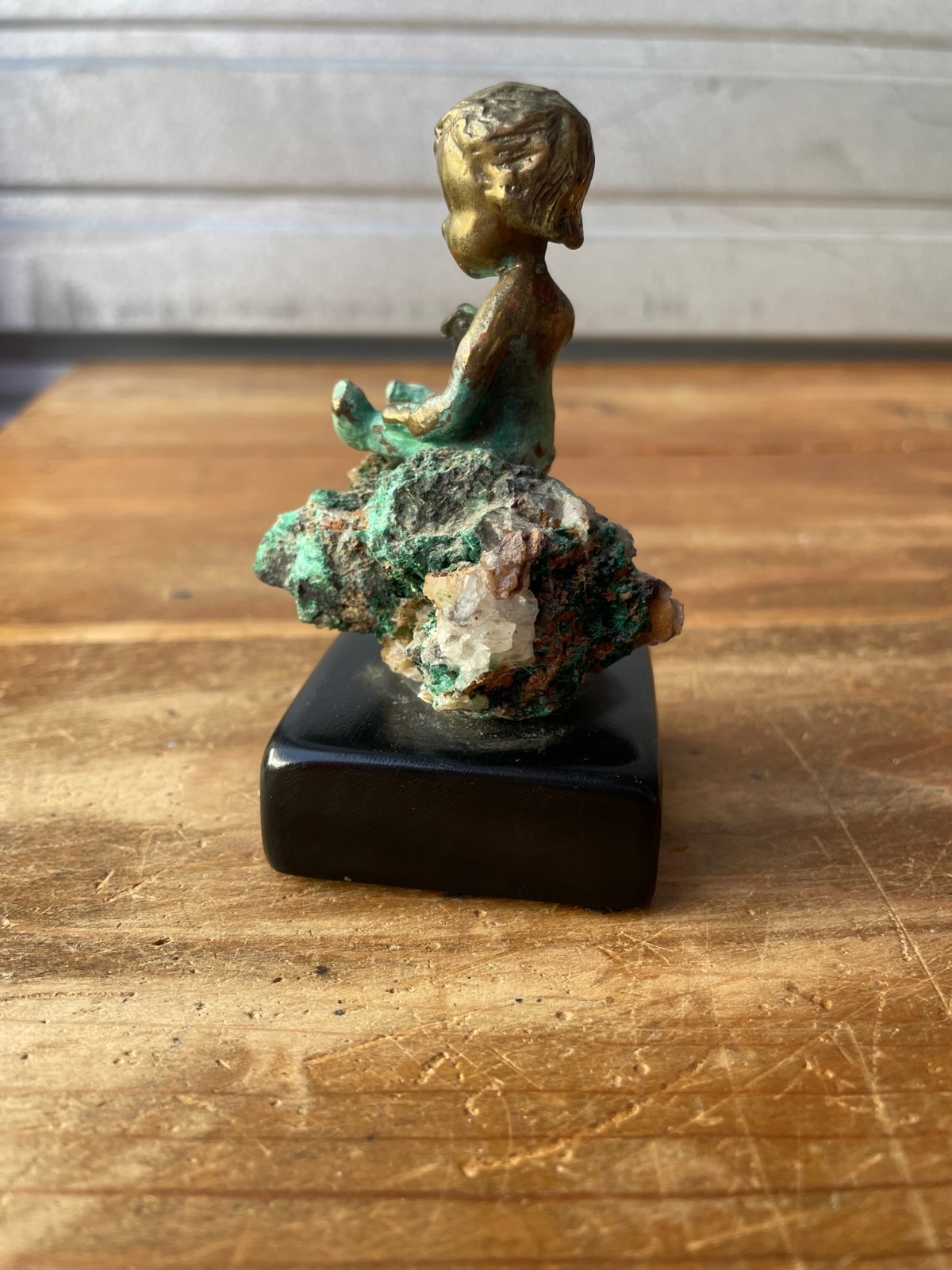 Vintage Malcolm Moran Bronze Sculpture Child Sitting On Geode Modernist 3.75&Prime;