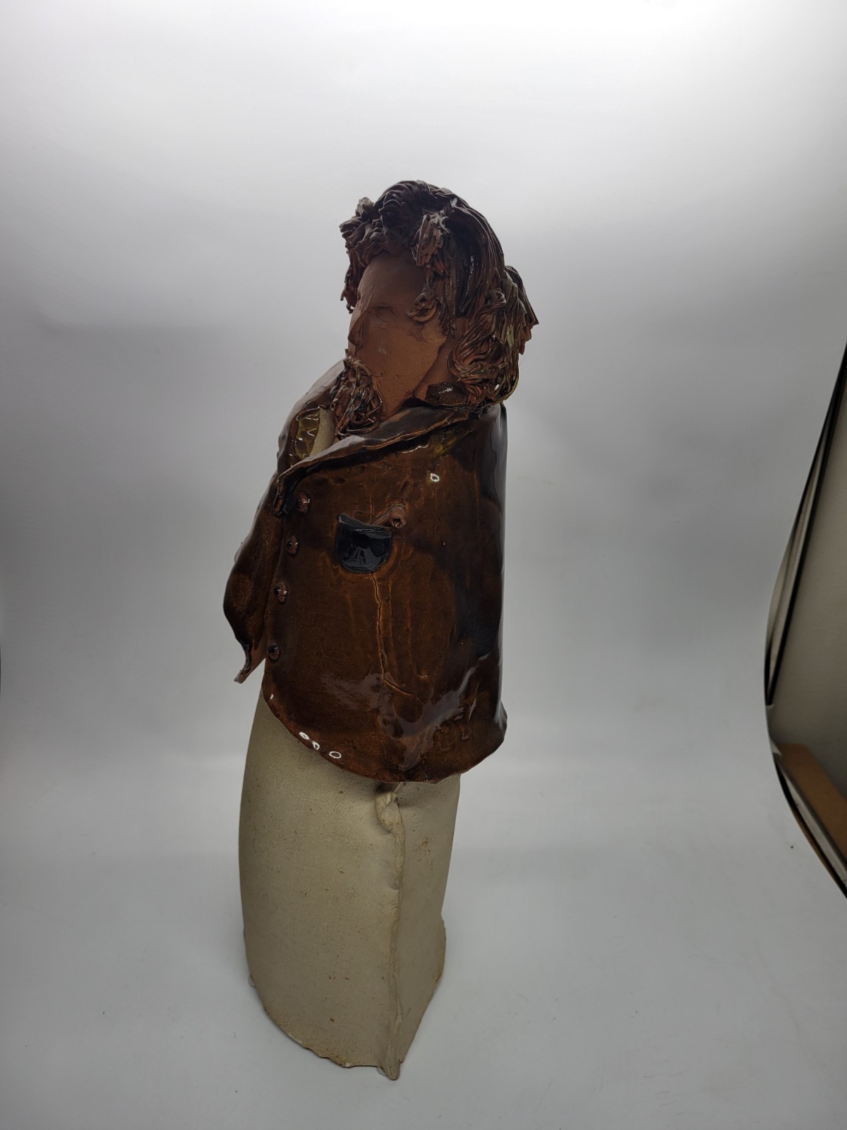 Vintage Studio Pottery Bust Sculpture Bearded Man Folk Art 18”