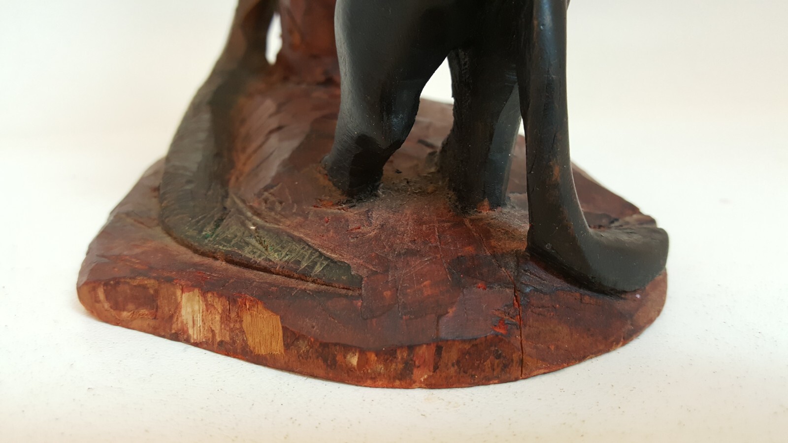 Vintage handcarved wood one piece black panther and snake sculpture signed