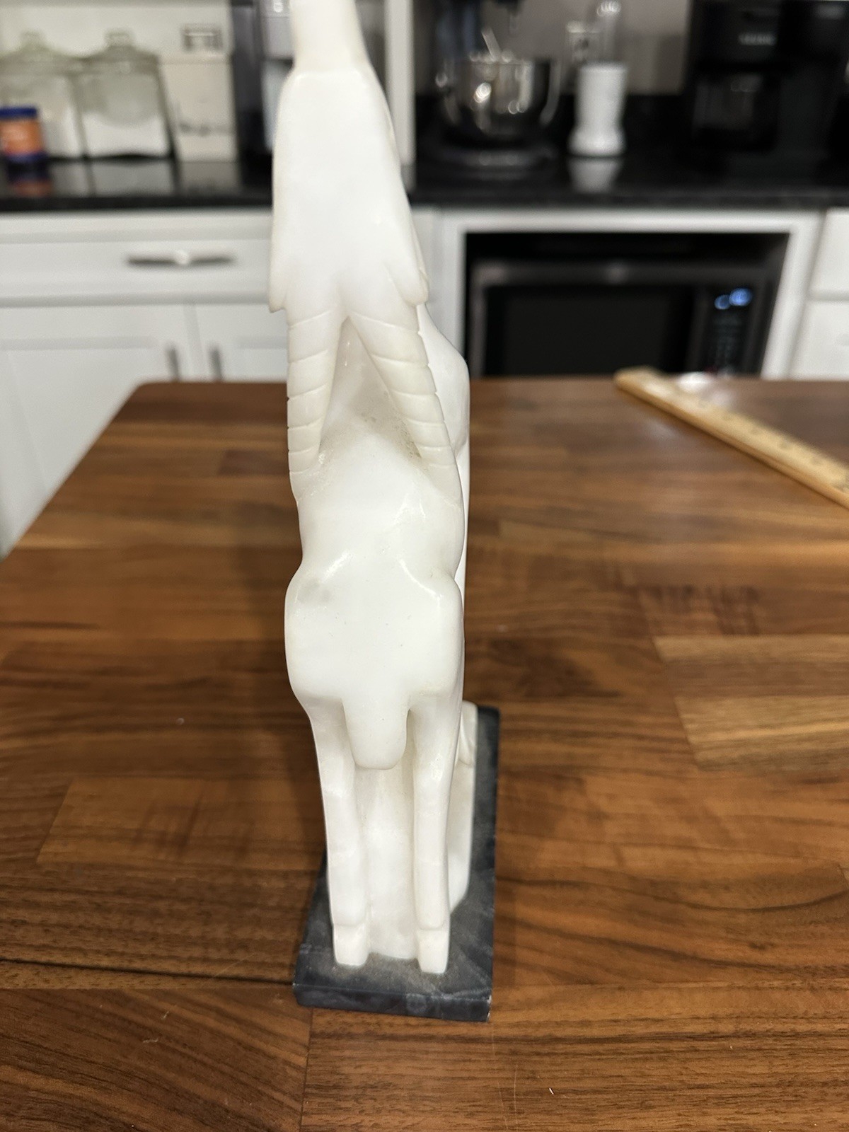 VTG 60’s Italian Carved Alabaster Gazelle On Marble Plynth
