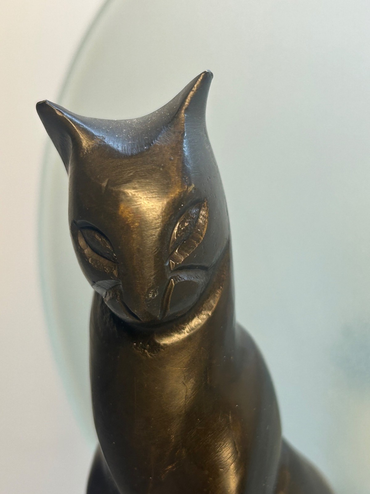 Art Deco Bronze Cat Moon Lamp Feline Sculpture Light Early Vintage 1920s