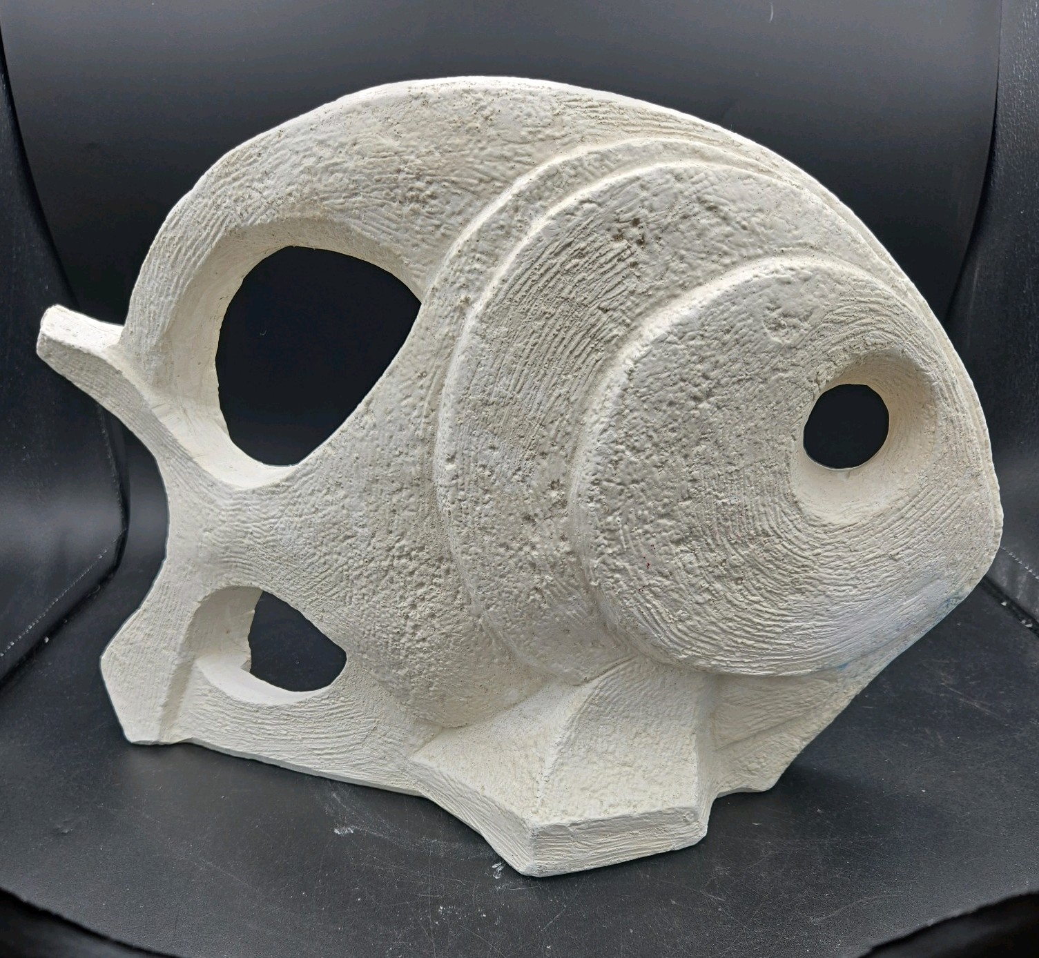 Vintage Postmodern Cast Stone Fish Sculpture Large Abstract Decor