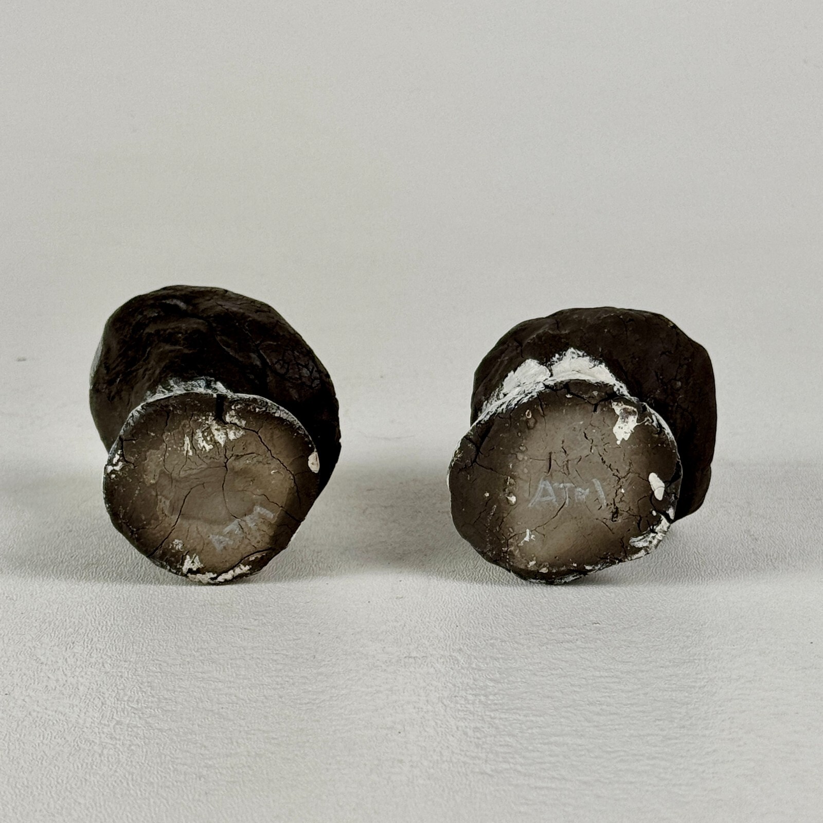 Vintage Pair Of Hand Formed Small Clay Men Head Busts In Black & White