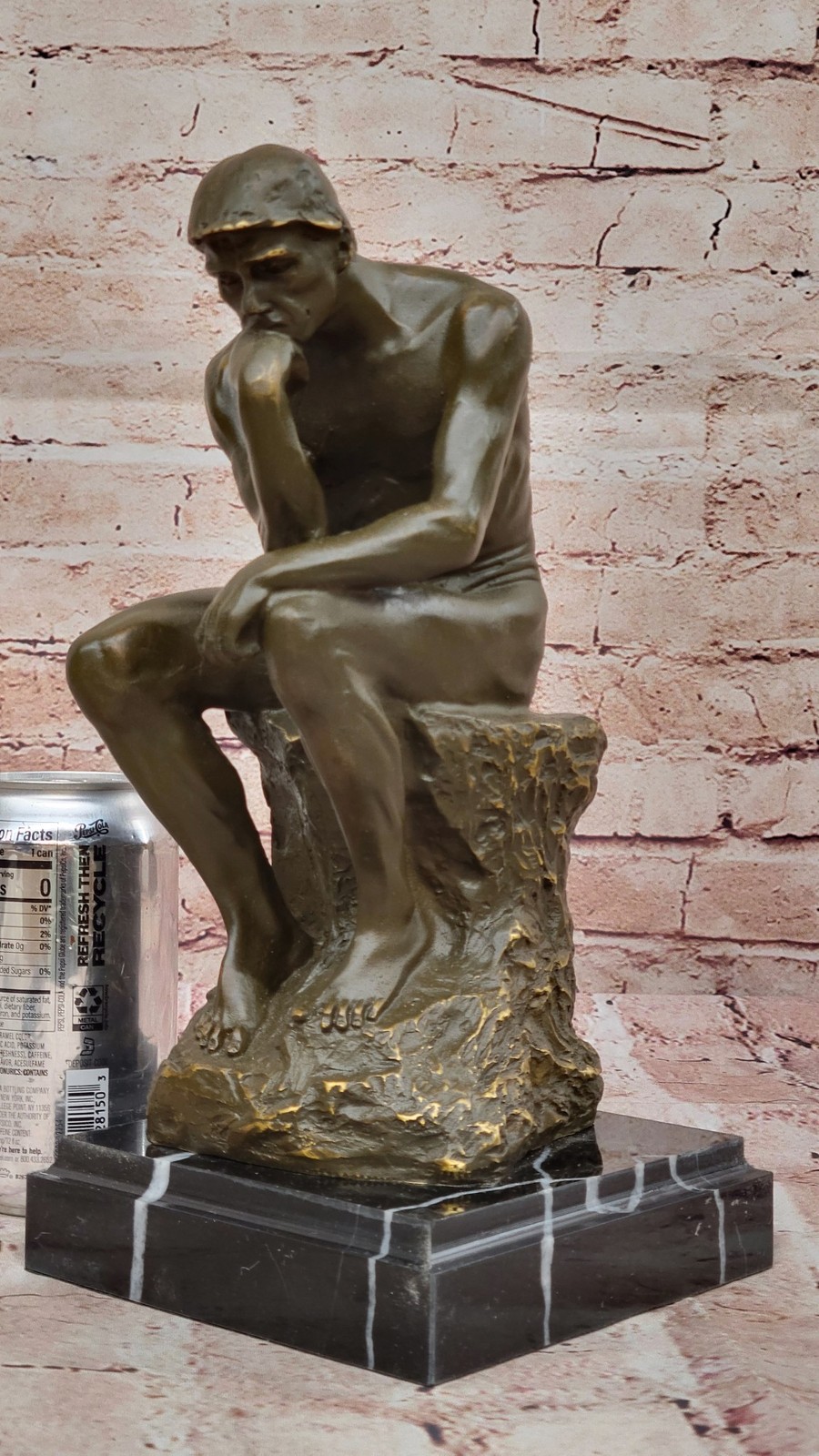 Bronze Sculpture on Marble Base After Rodin`s « The Thinker » – Signed Classic Art