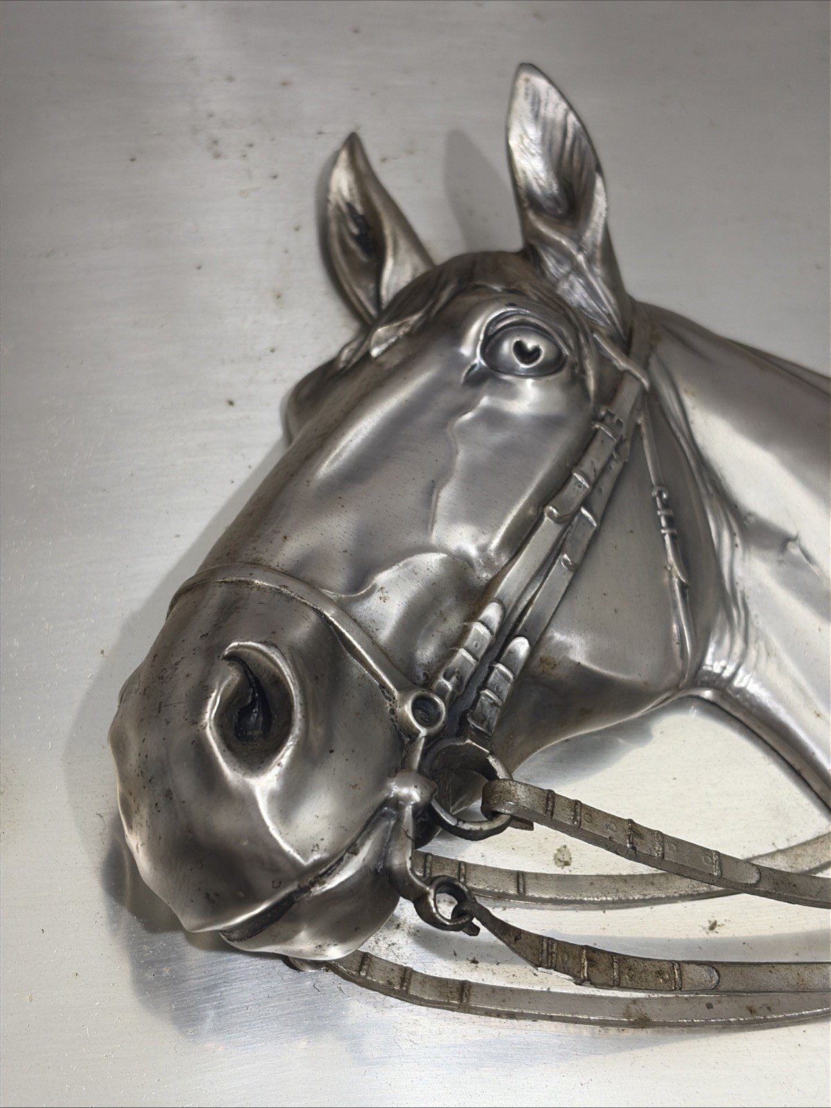 Rare! Vintage 3d Cast Metal Equestrian Horses Head Sculpture Wall Hanging