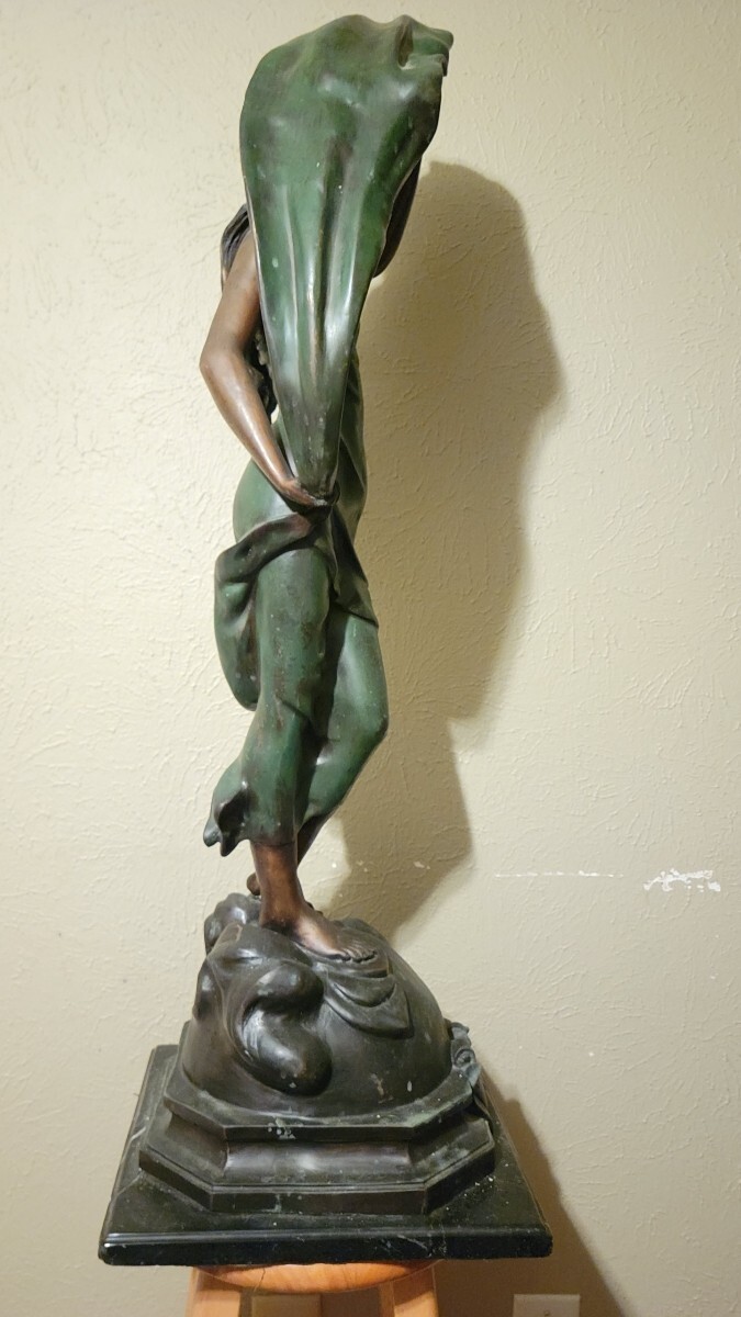 L&rsquo;Aurore By G. Mancini Statue With Marble Base After Auguste Moreau