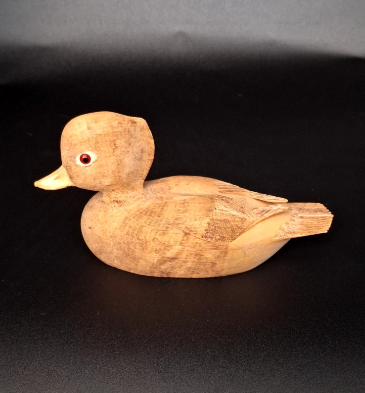 Vintage Hand Carved Solid Wood Duck – Signed – Stained
