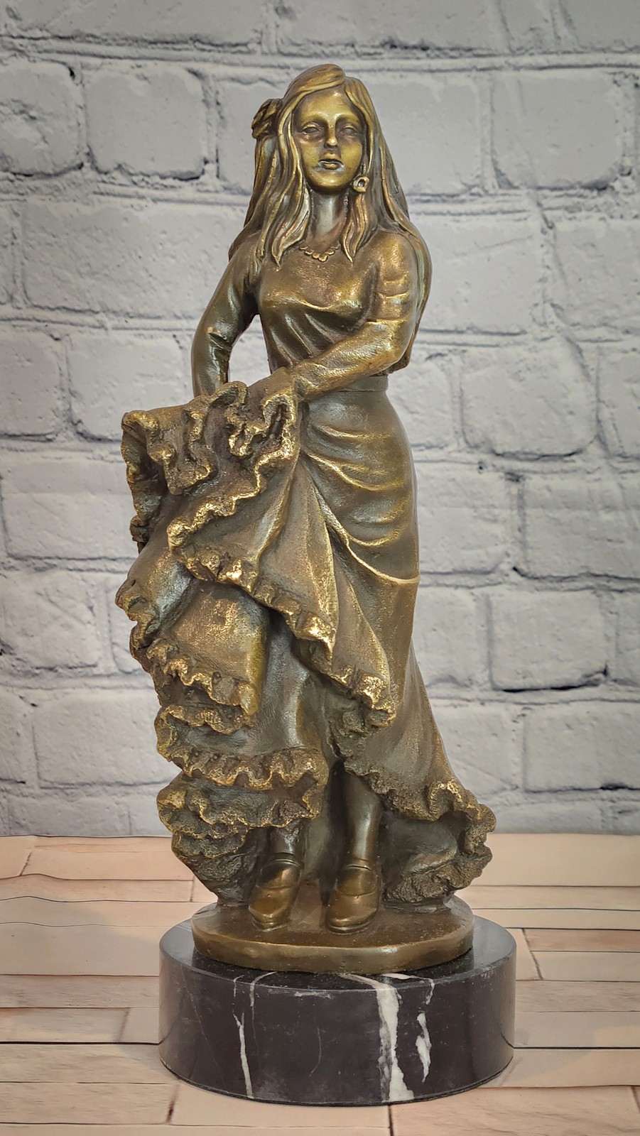 Bronze Flamenco Lady Statue Spanish Dancer Sculpture Signed Art Decor Piece