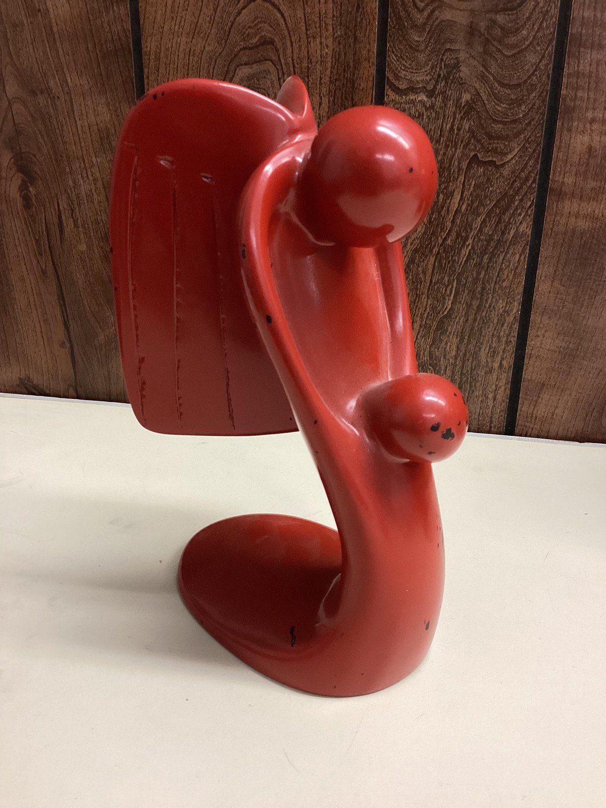 Modern Abstract Angel Child Sculpture Red Resin Art Figurine 11in Tall