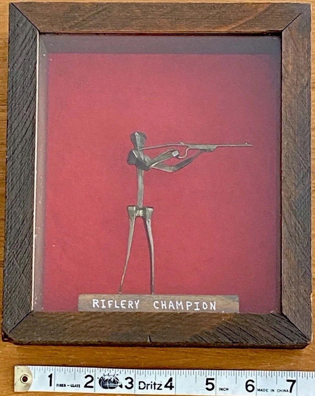 “Riflery Champion” Brutalist Nail Art Figure in Wood & Glass By A.P. Dvinen