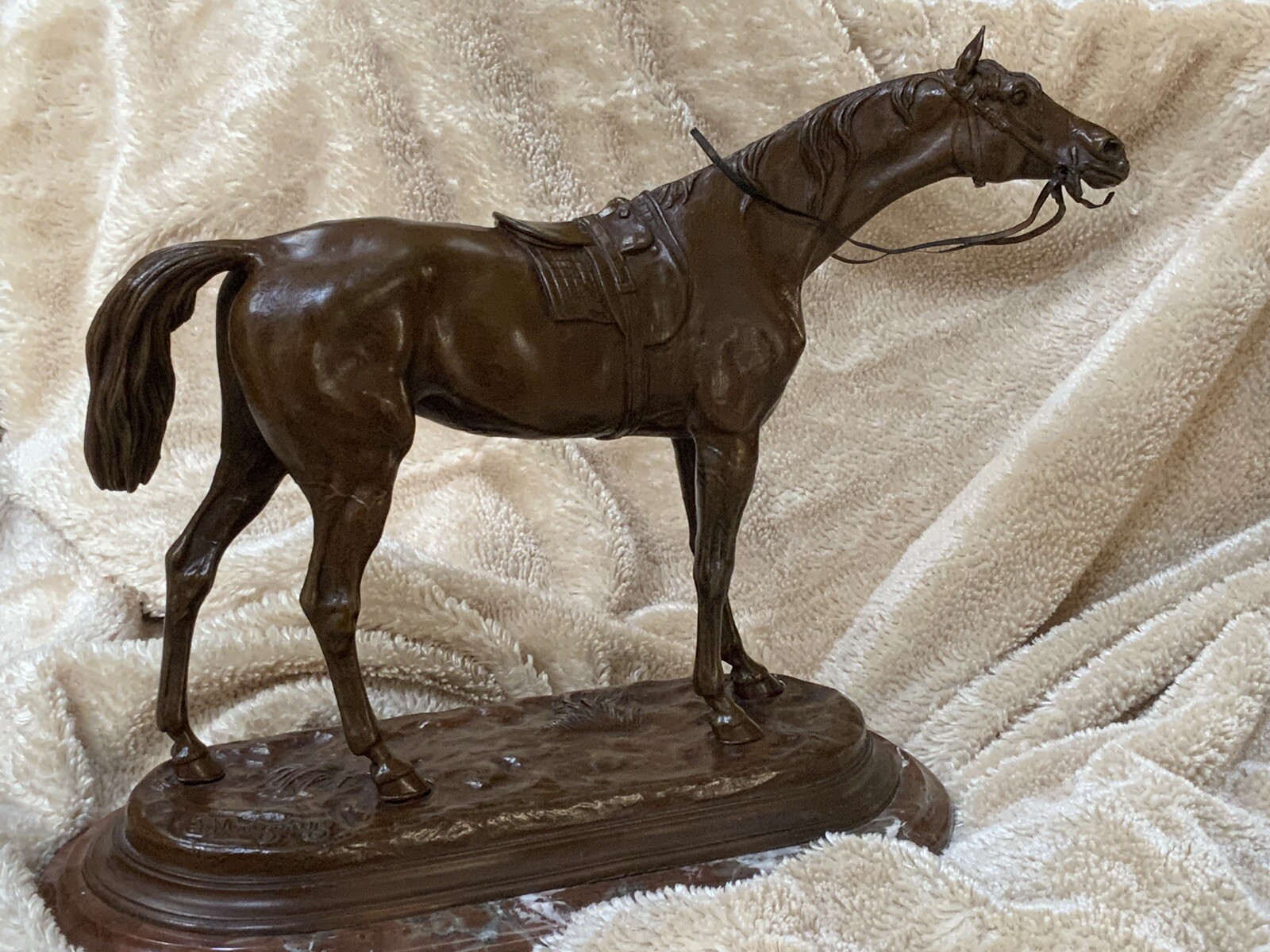 jules moigniez signed bronze “Left Racehorse” marble base RARE!! Excellent Cond.