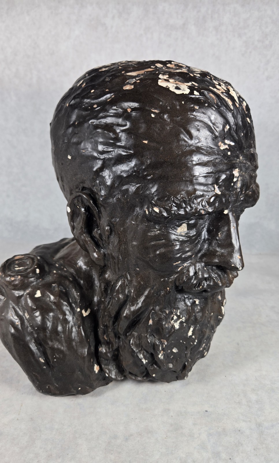 Vintage Male Bust Sculpture Painted Plaster? Decorative Statue Signed B &rsquo;67