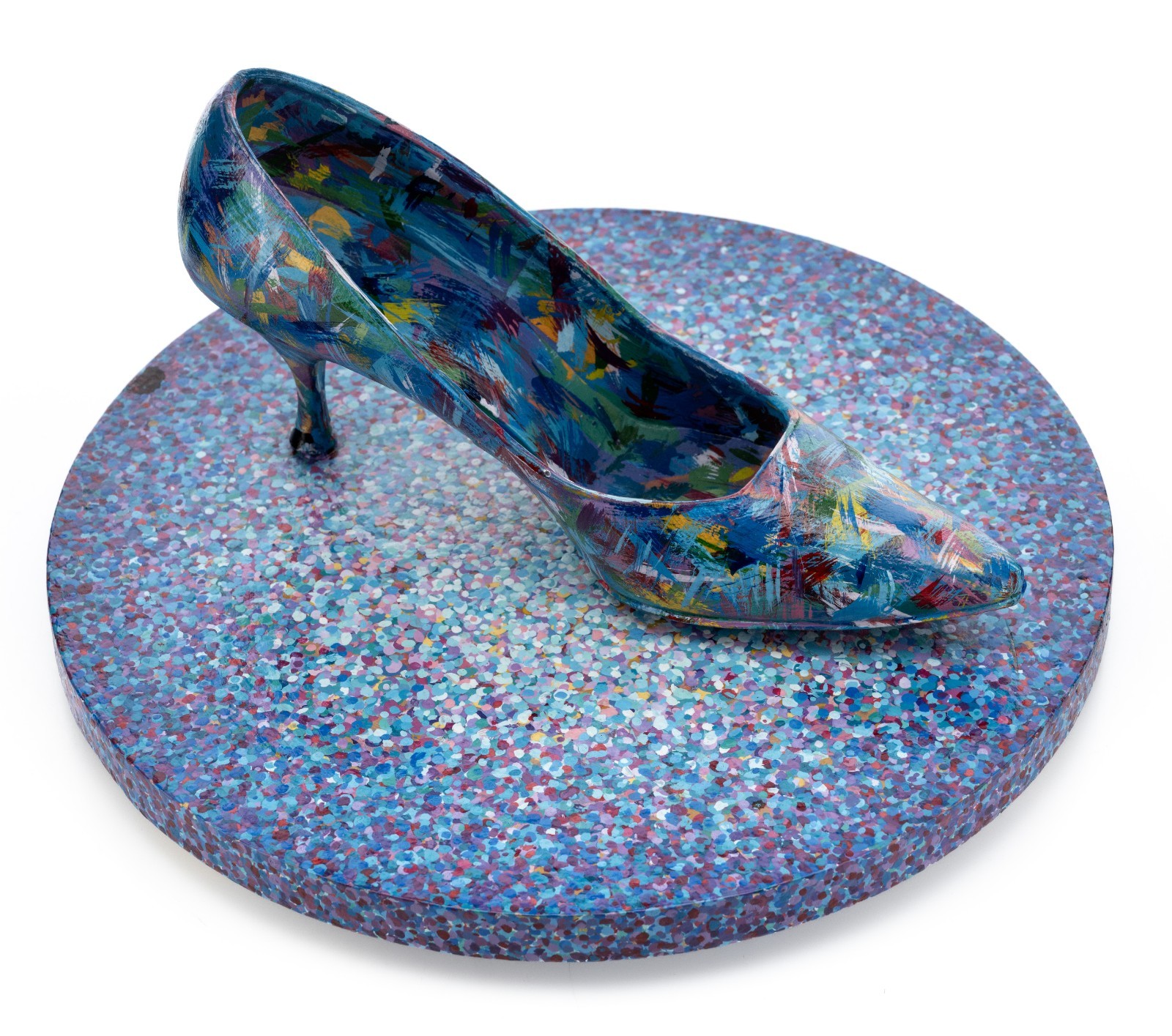 1980s Post-Modern Painted Shoe Sculpture Display Pop Art Signed 1987 Pointilli