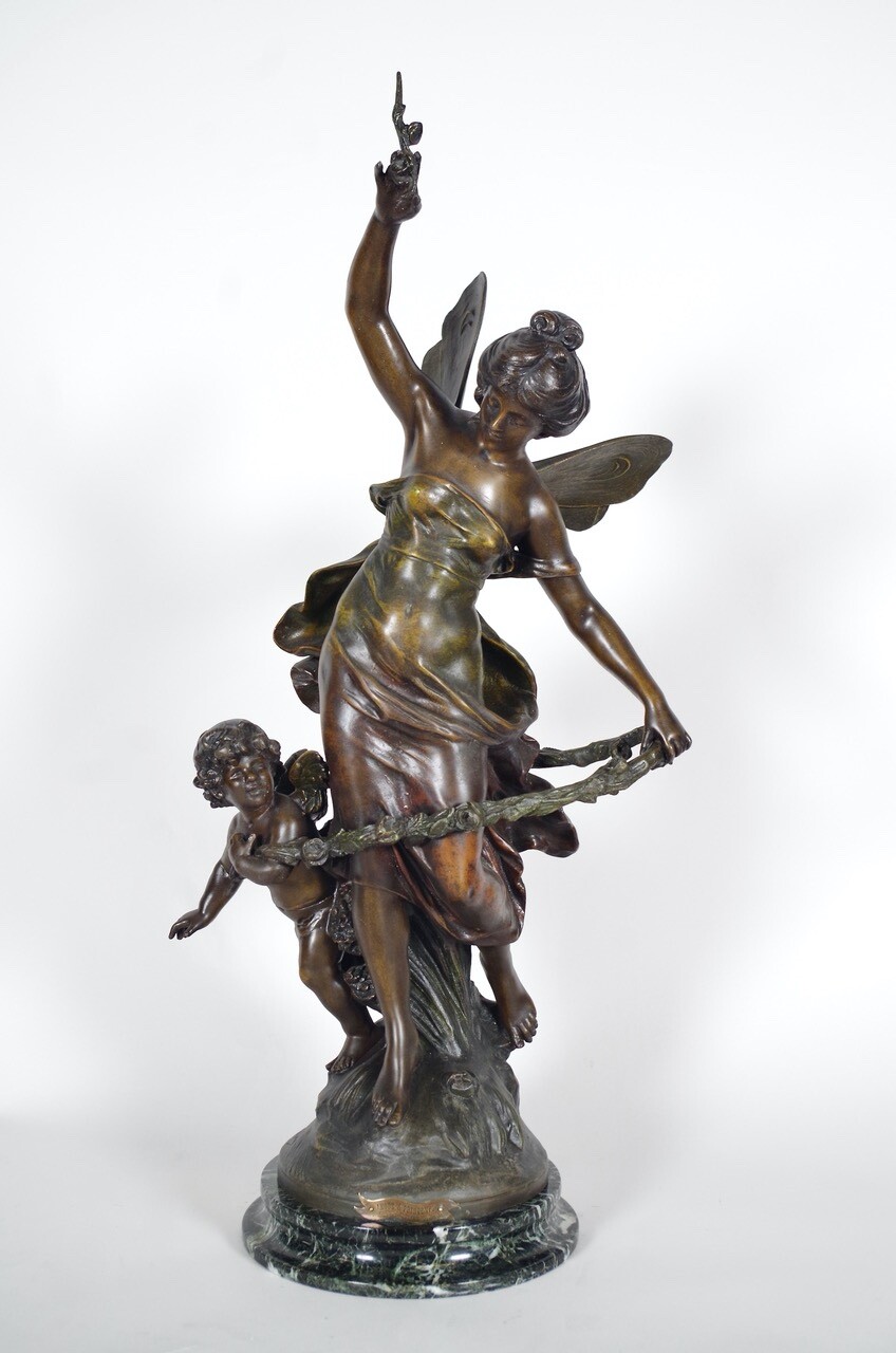 Auguste Moreau – L&rsquo;Amour et le Printemps, patinated ruler circa 1880