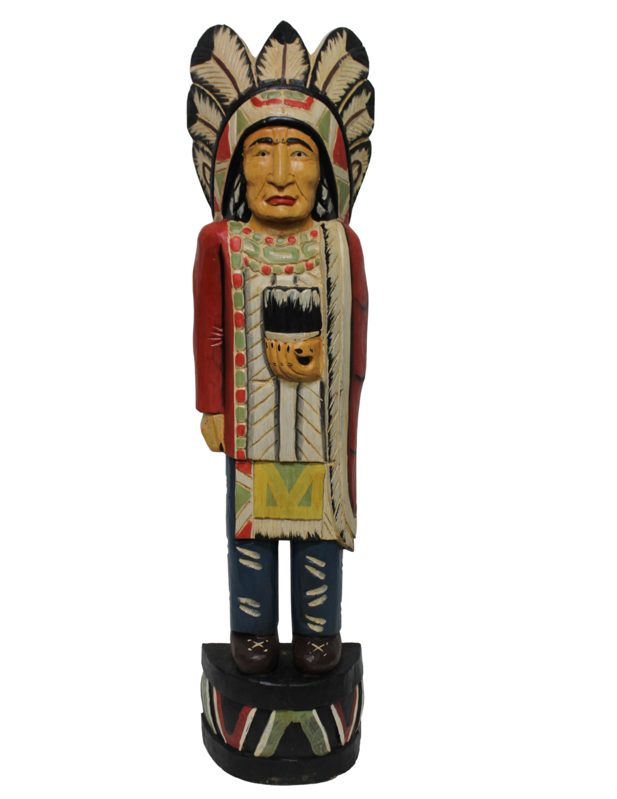 3&prime; FT WOODEN INDIAN CIGAR STORE CHIEF COWBOY STATUE NATIVE AMERICAN ART CARVED