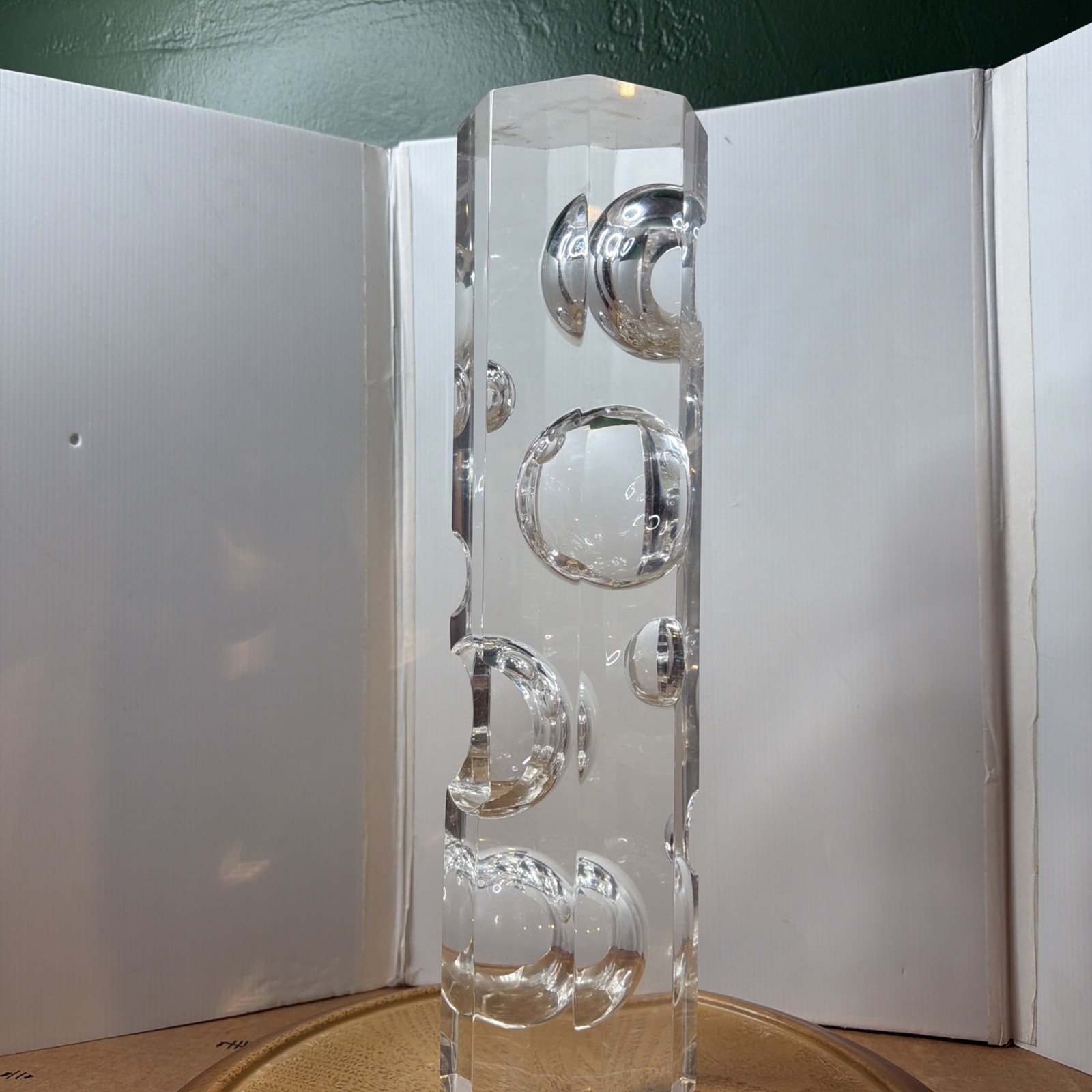 Vintage Mid Century Modern Lucite Bubble Sculpture 8-Sided Geometric Art