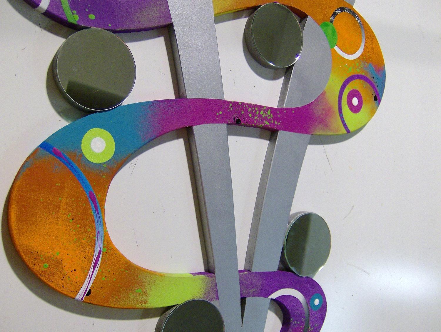 Colorful Abstract Wall Sculpture with Mirror accents 48×31 by Art69