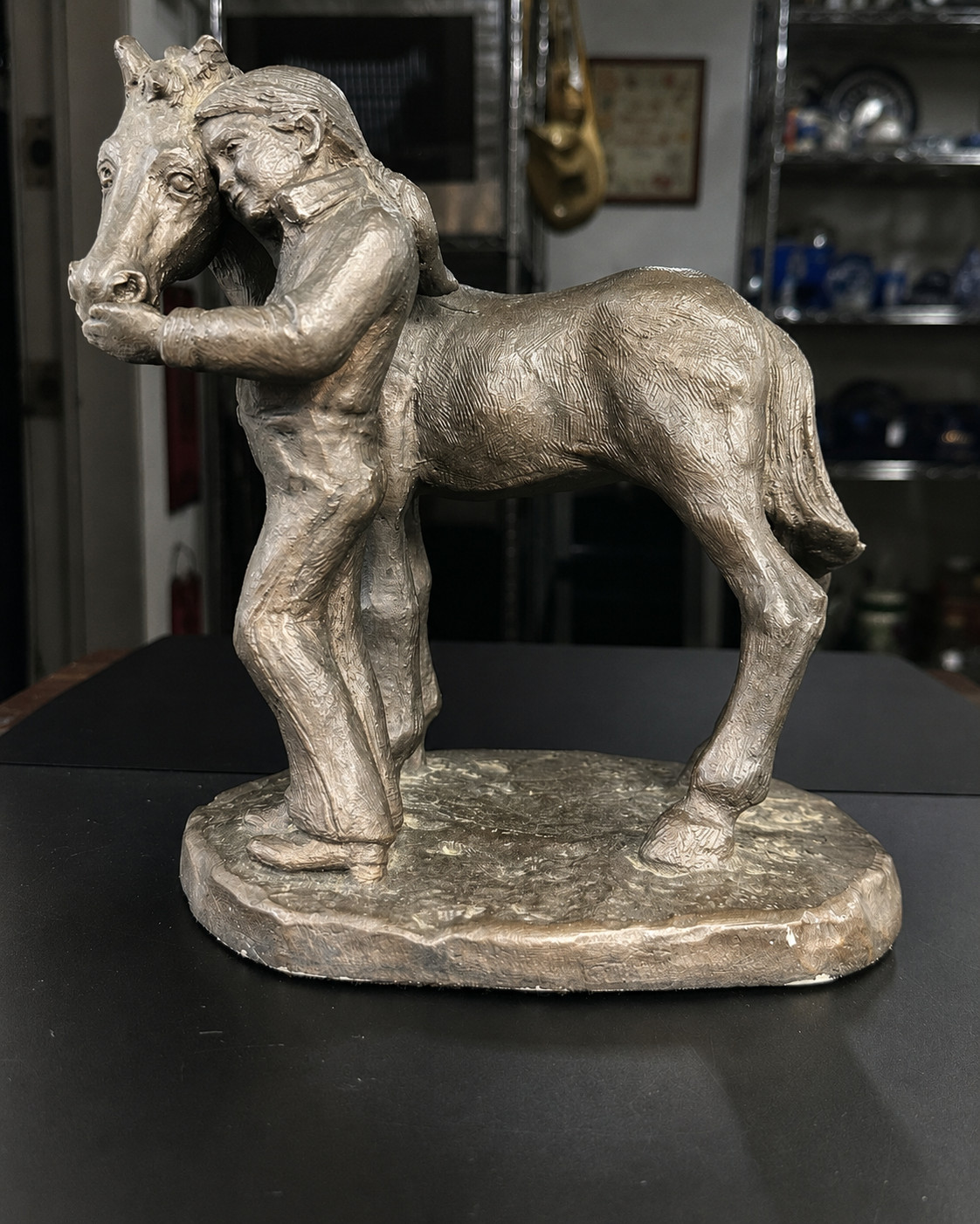Vintage Austin Productions 1989 Girl Hugging Horse Sculpture Signed Equestrian 9