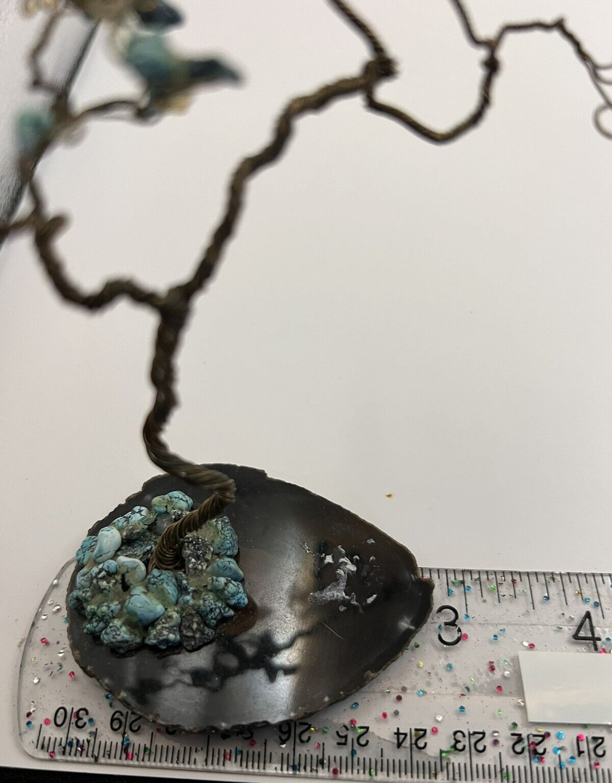 Wire Sculpture Bonsai Tree Agate Base Birthstone Gemstone Brown Decor Nature