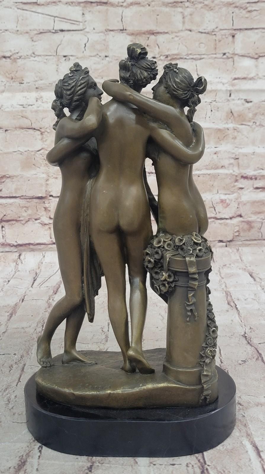 SIGNED: A.CANOVA. Bronze Sculpture 3 girls THE 3 GRACES BRONZE STATUE NUDE SALE