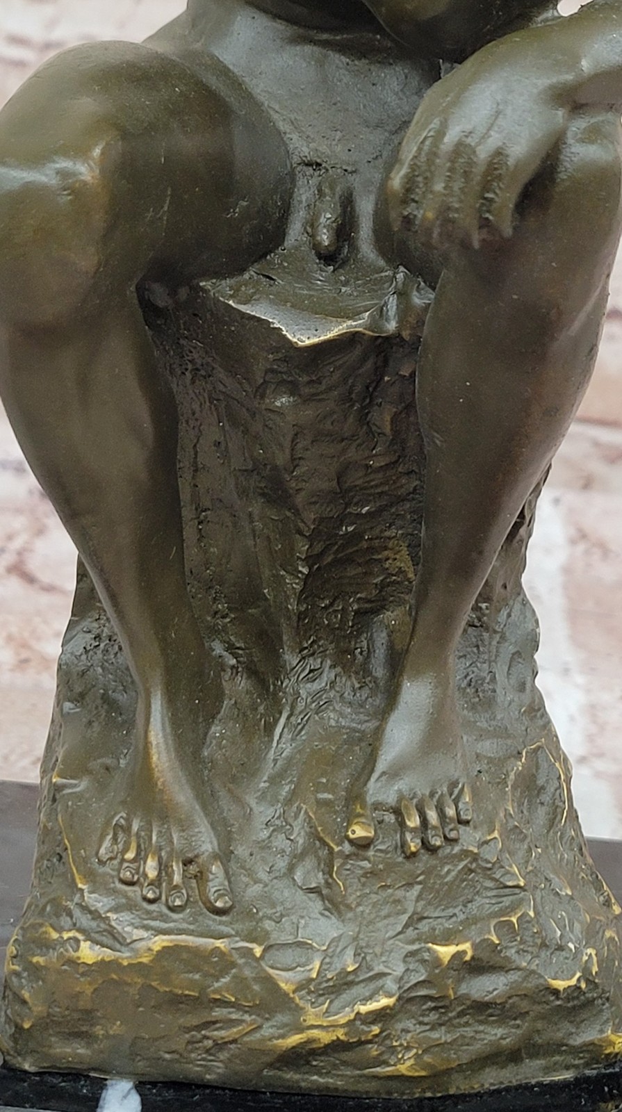 Bronze Sculpture on Marble Base After Rodin`s « The Thinker » – Signed Classic Art
