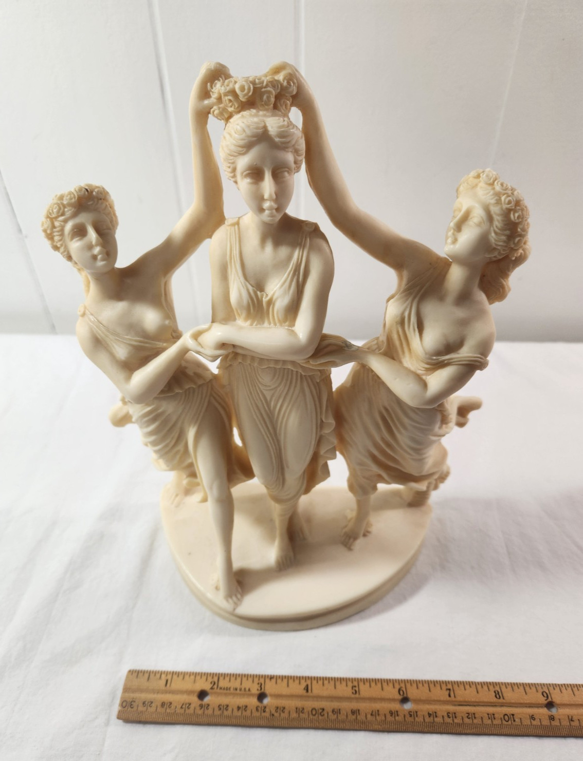 The Graces Dance Ivory Stone Sculpture/Statue 11&Prime; – Made in Italy – VTG.