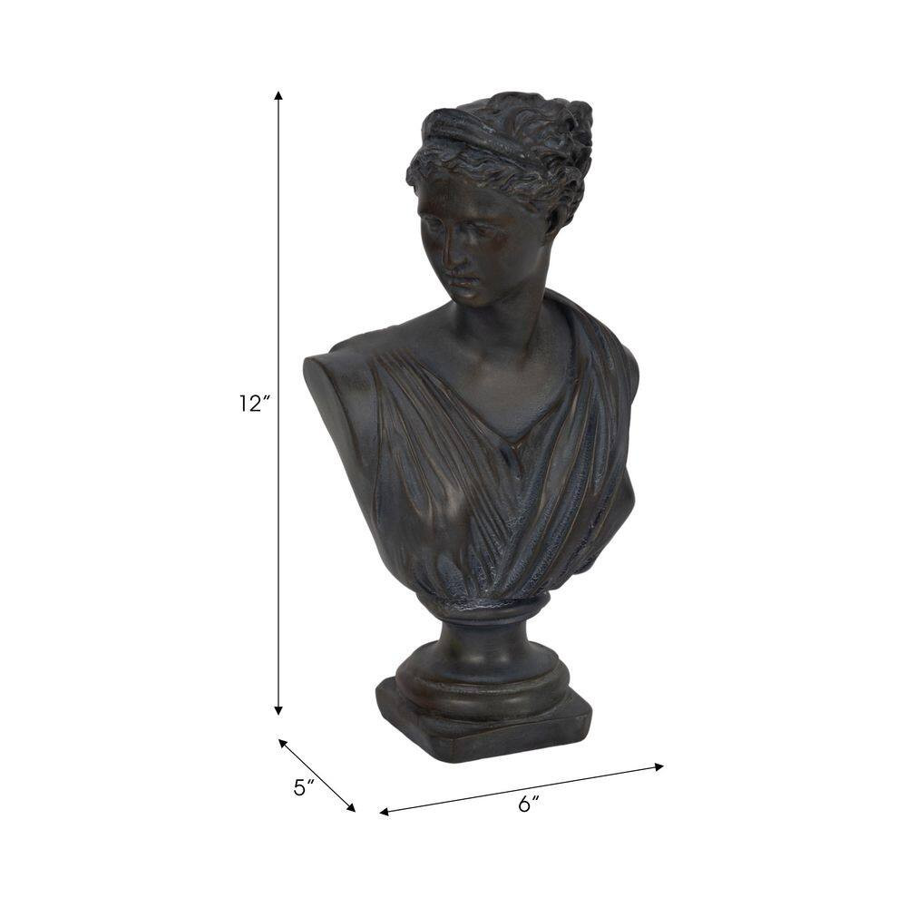 Bronze 6 In. X 12 In. Resin Grecian Bust Distressed Sculpture