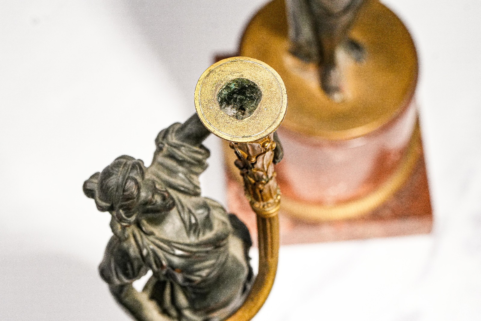 Opulent French Empire Style Bronze Ormolu Antique Statue Sculpture Candle Holder