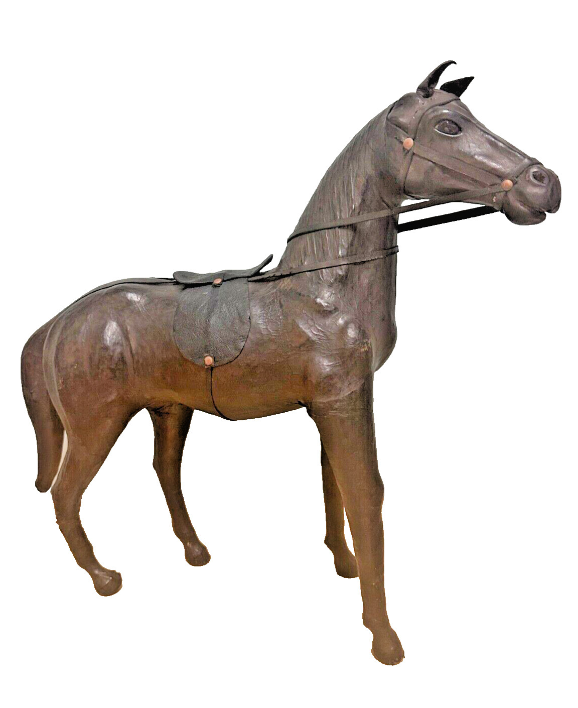 Vintage Horse Sculpture Leather Wrapped Equestrian 21” X 17.5” X 6”