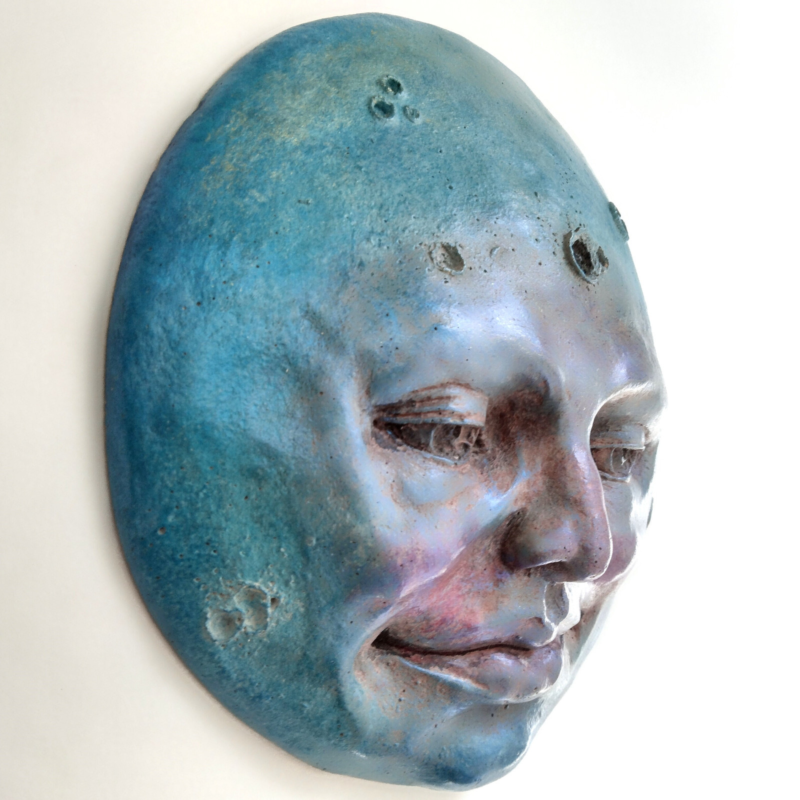 Handpainted, Handmade Moon Wall Sculpture, Cast Stone, Handmade by Claybraven