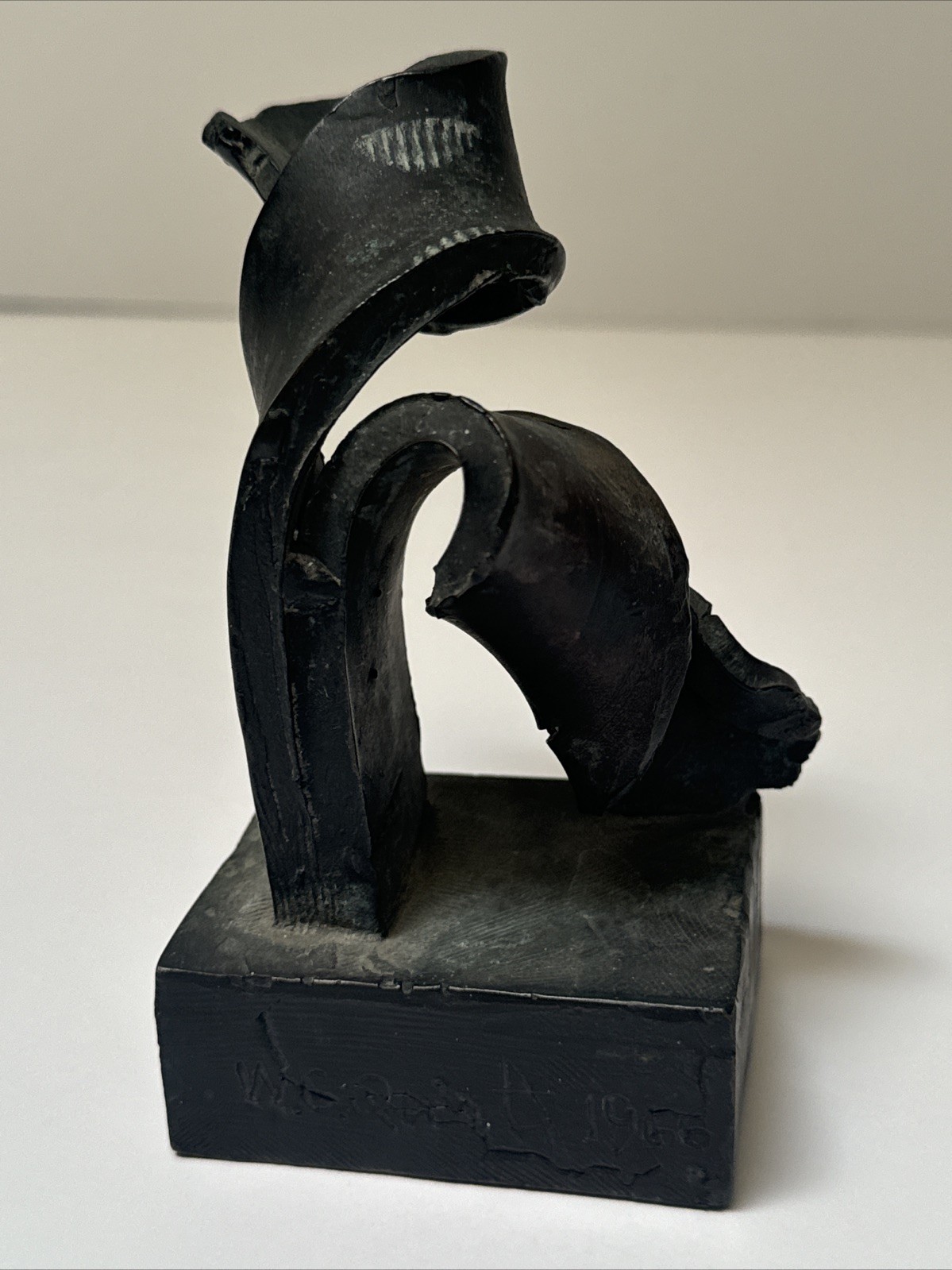 Mid Century Abstract Sculpture Bronze Metal 1960’s Signed Dated Mystery Twisted