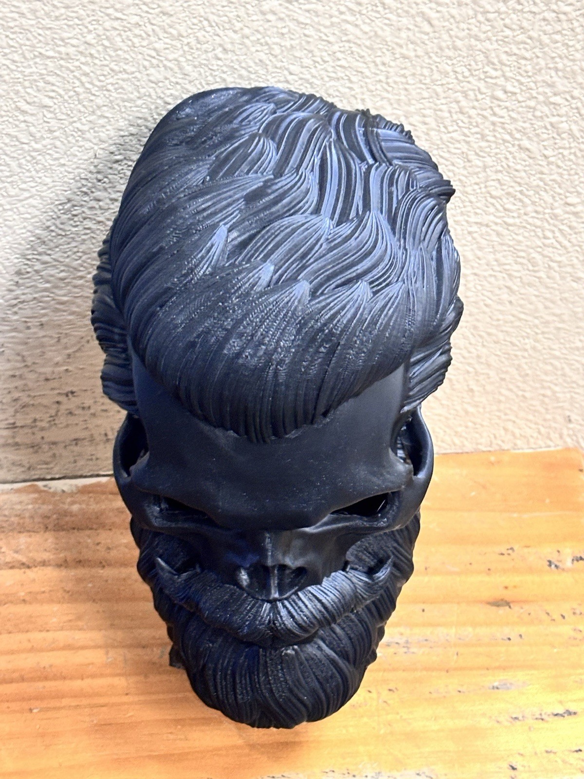 Bearded Skull Bust Sculpture Plastic 3D Modeled Medium Art Decor 9in
