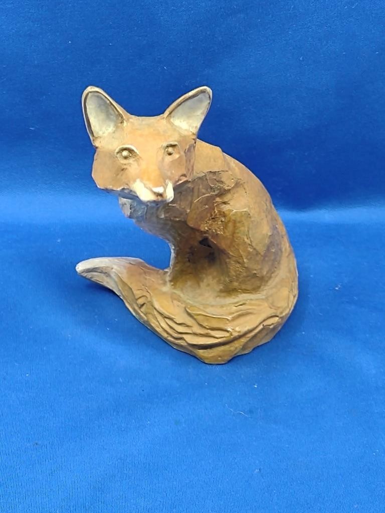 Vtg Michael Storey Bronze SITTING FOX Curled Tail Sculpture Figurine 6&Prime; Tall