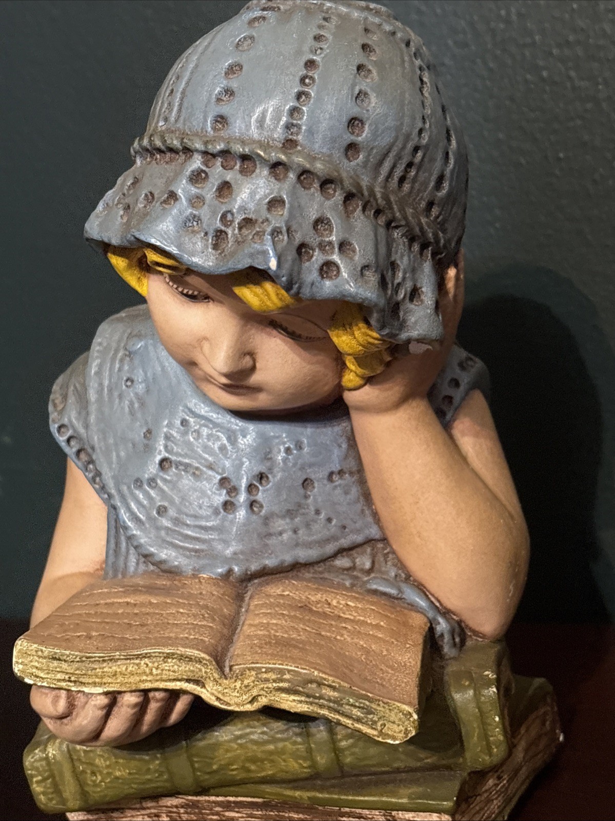 Vintage Victorian Girl Reading Book Beautiful & Colorful Statue Sculpture Art