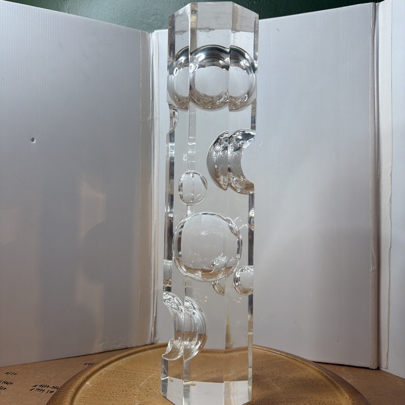 Vintage Mid Century Modern Lucite Bubble Sculpture 8-Sided Geometric Art