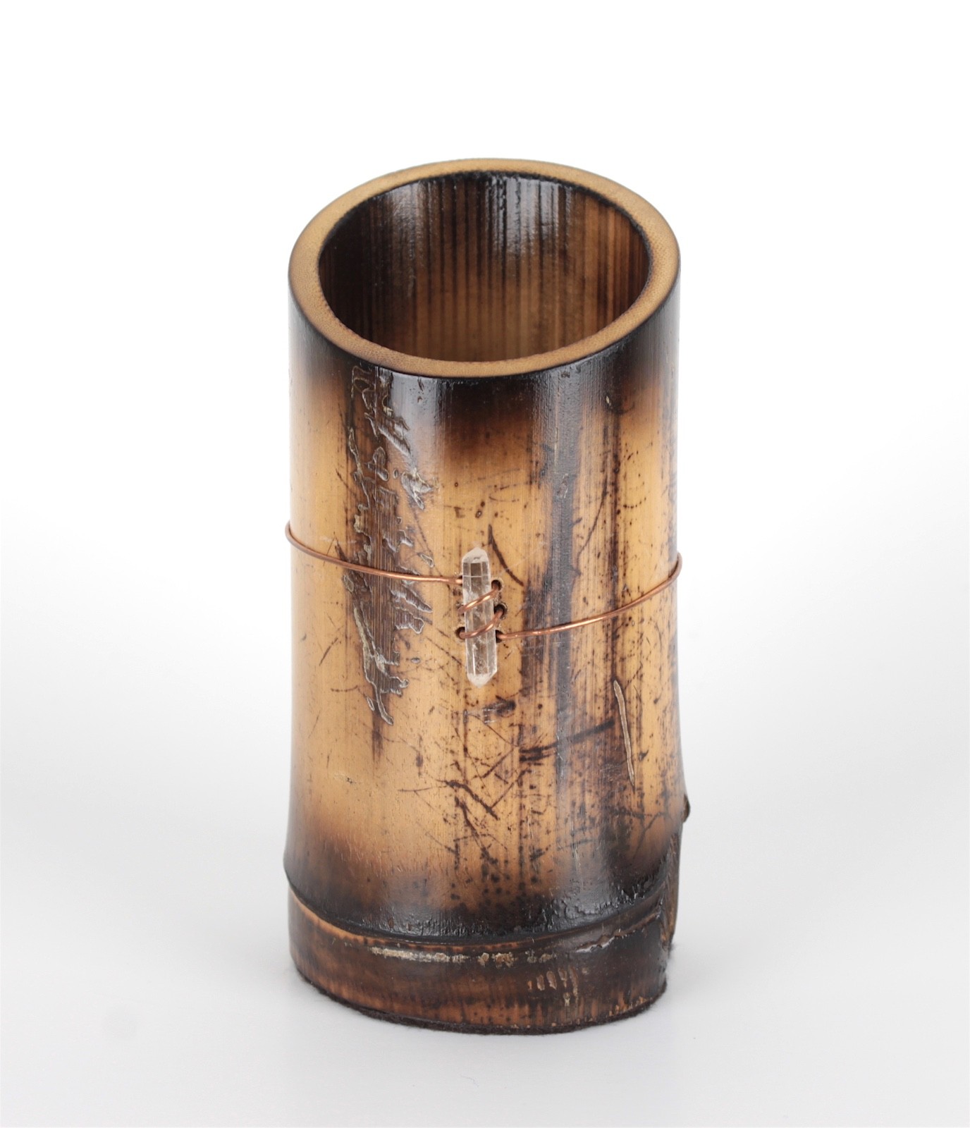 Handcrafted Quartz Crystal Bamboo Sculpture Vessel « Ancient Language » Wabi Sabi