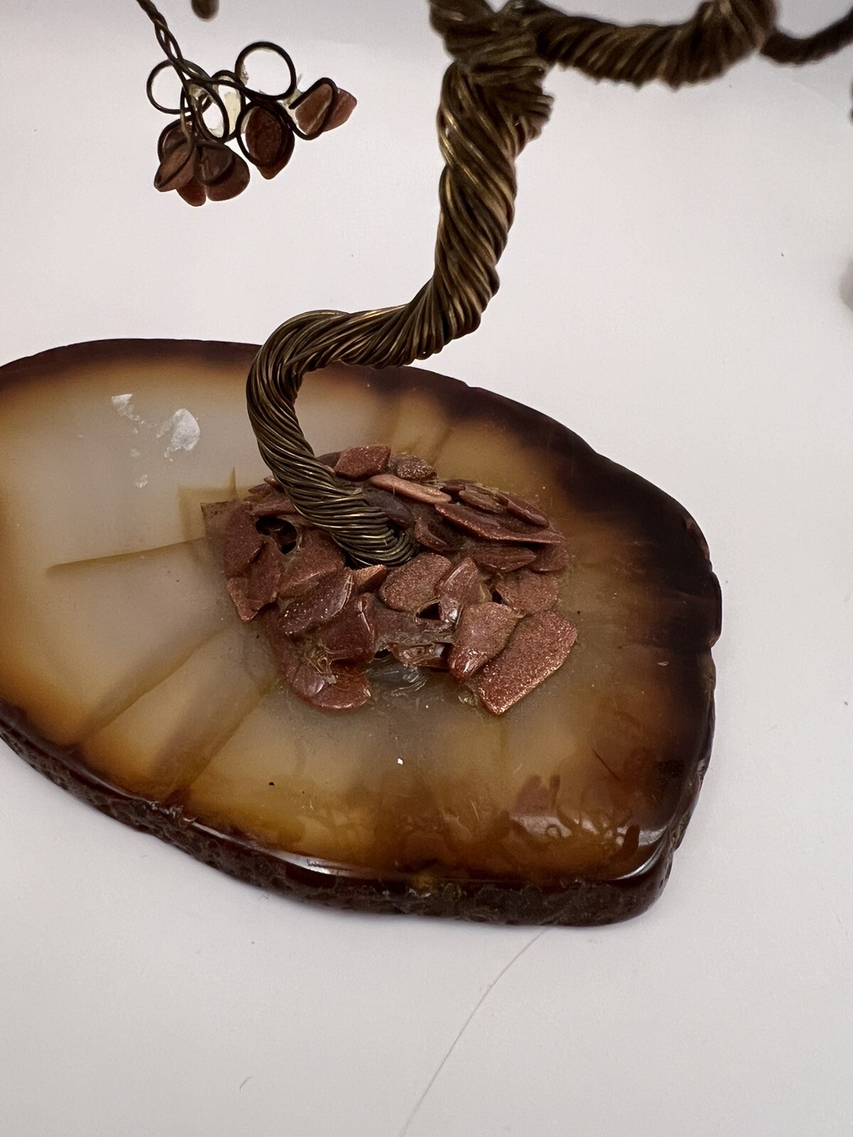 Wire Sculpture Bonsai Tree Agate Base Birthstone Gemstone Brown Decor Nature