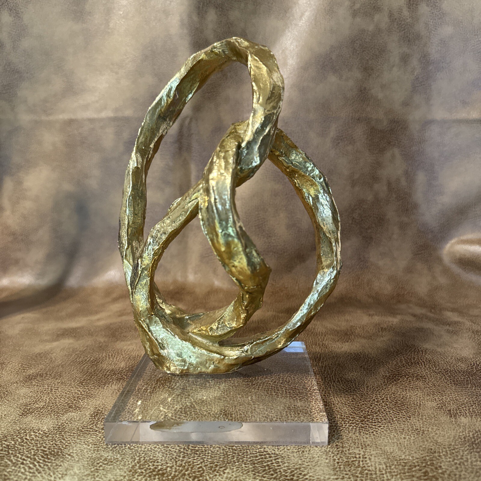 Twisted loop Gold Color Possibly Wood MCM Sculpture. ALAD