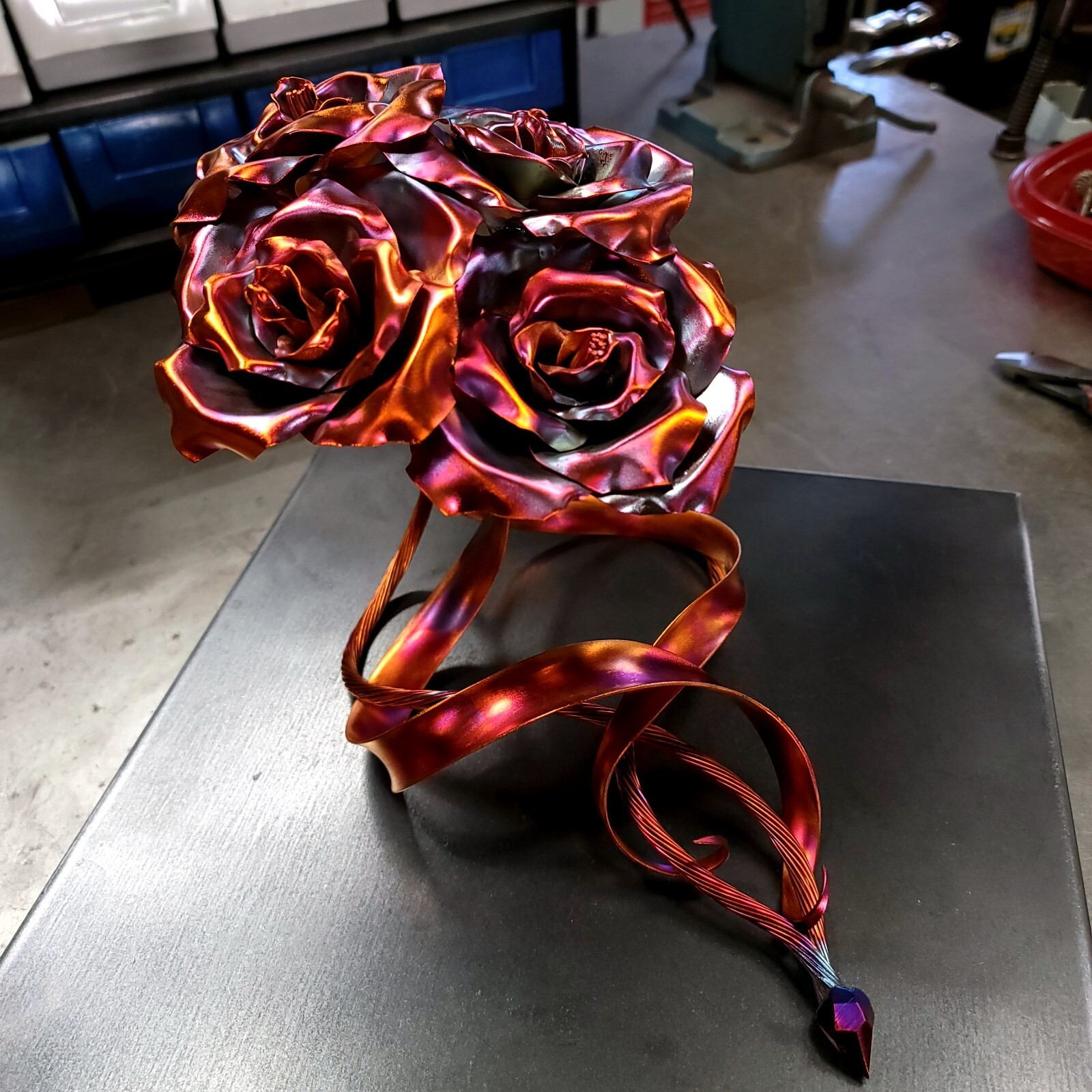 Copper Roses « Family » Bouquet Art Sculpture Anniversary Valentines Mothers Day