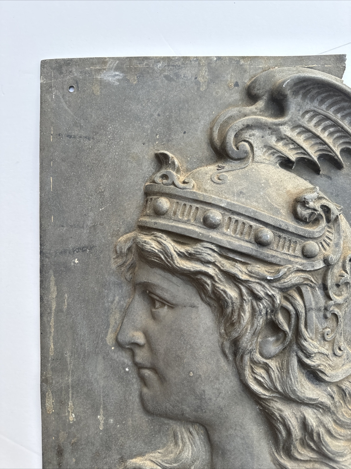 BRUNHILDE METAL SCULPTURE ARCHITECTURAL ICONIC PORTRAIT HELMET ANTIQUE BROKEN
