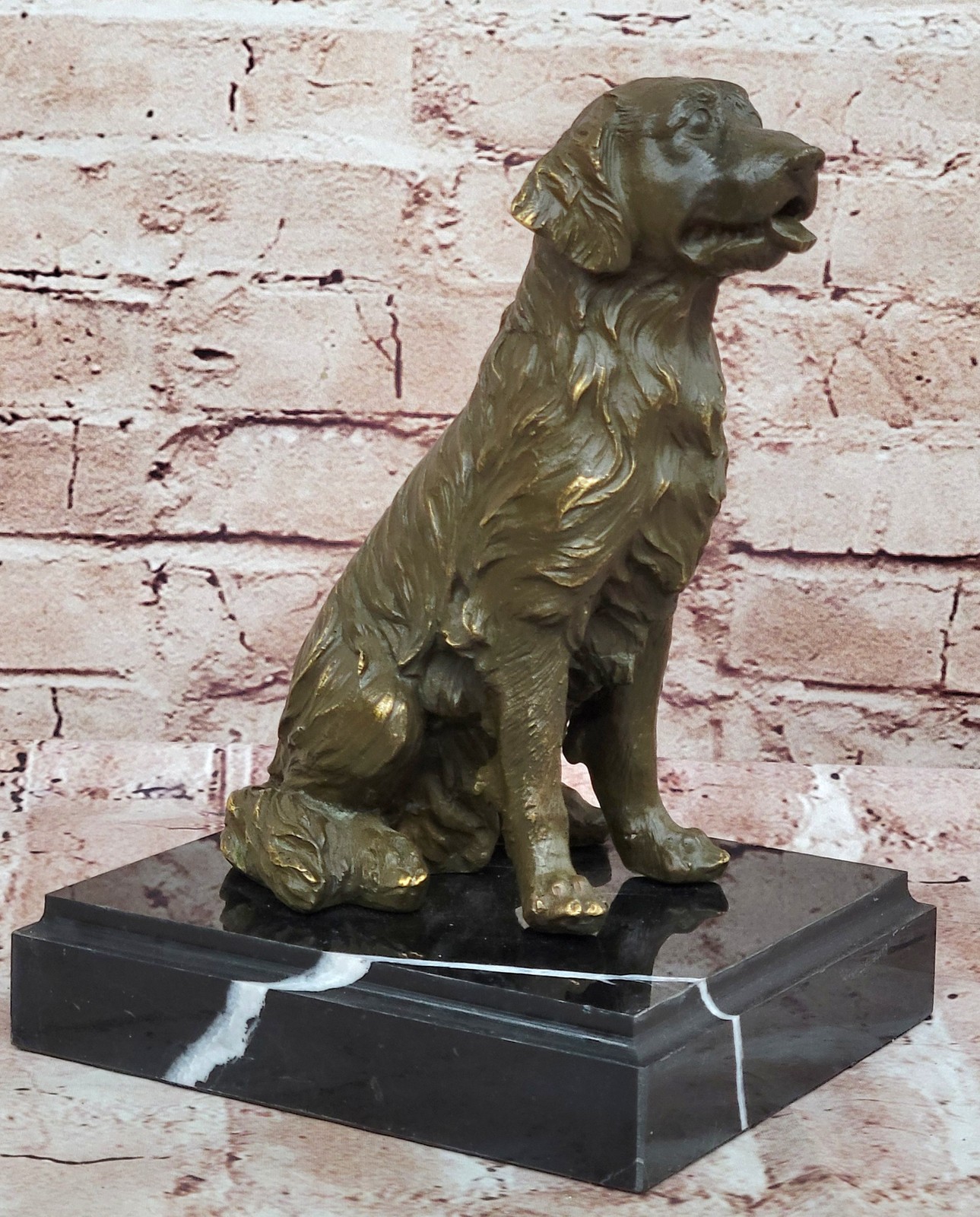 Signed Original M. Lopez Bronze Golden Retriever Sculpture Dog Pet Figurine Sale