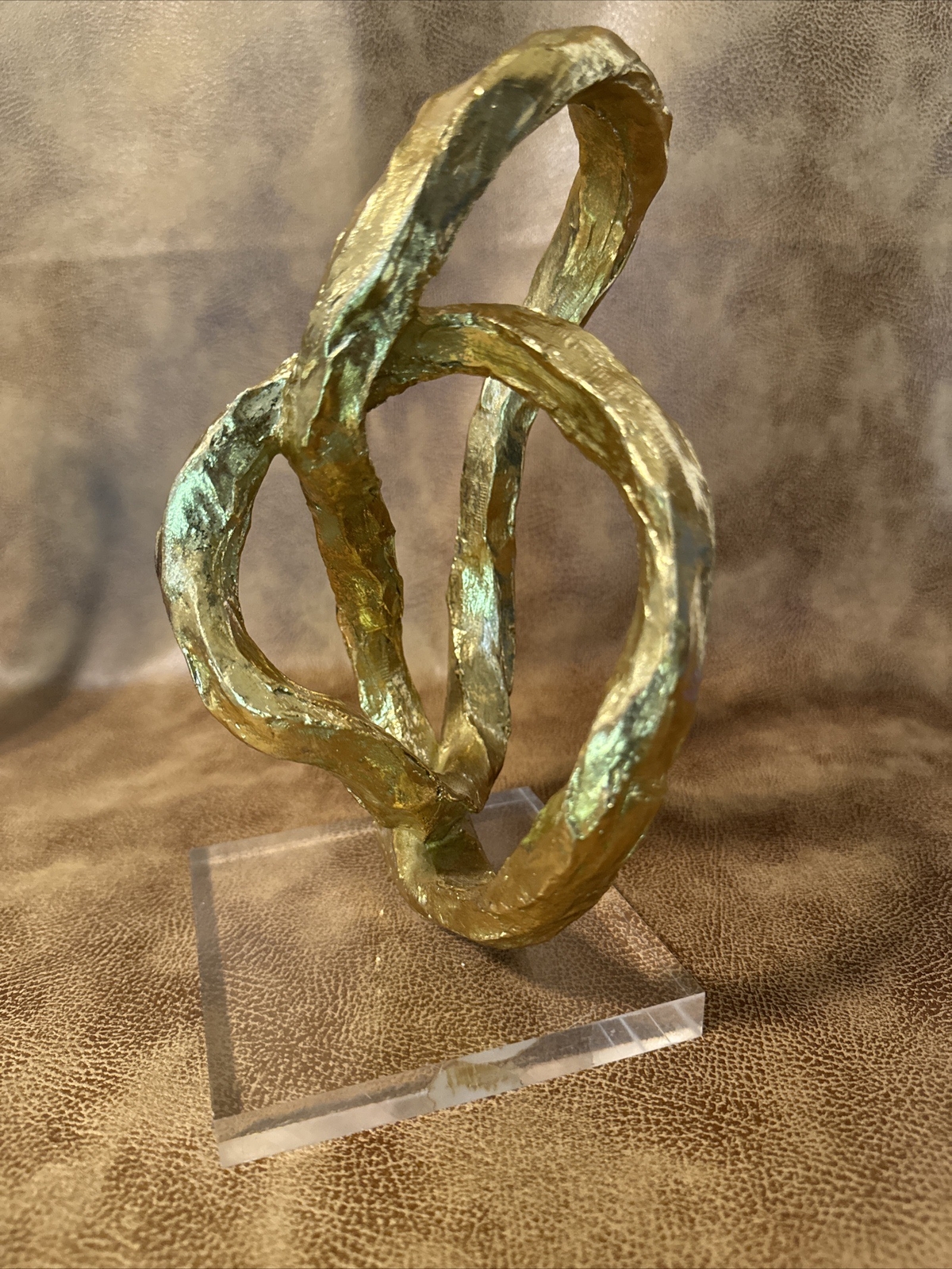 Twisted loop Gold Color Possibly Wood MCM Sculpture. ALAD