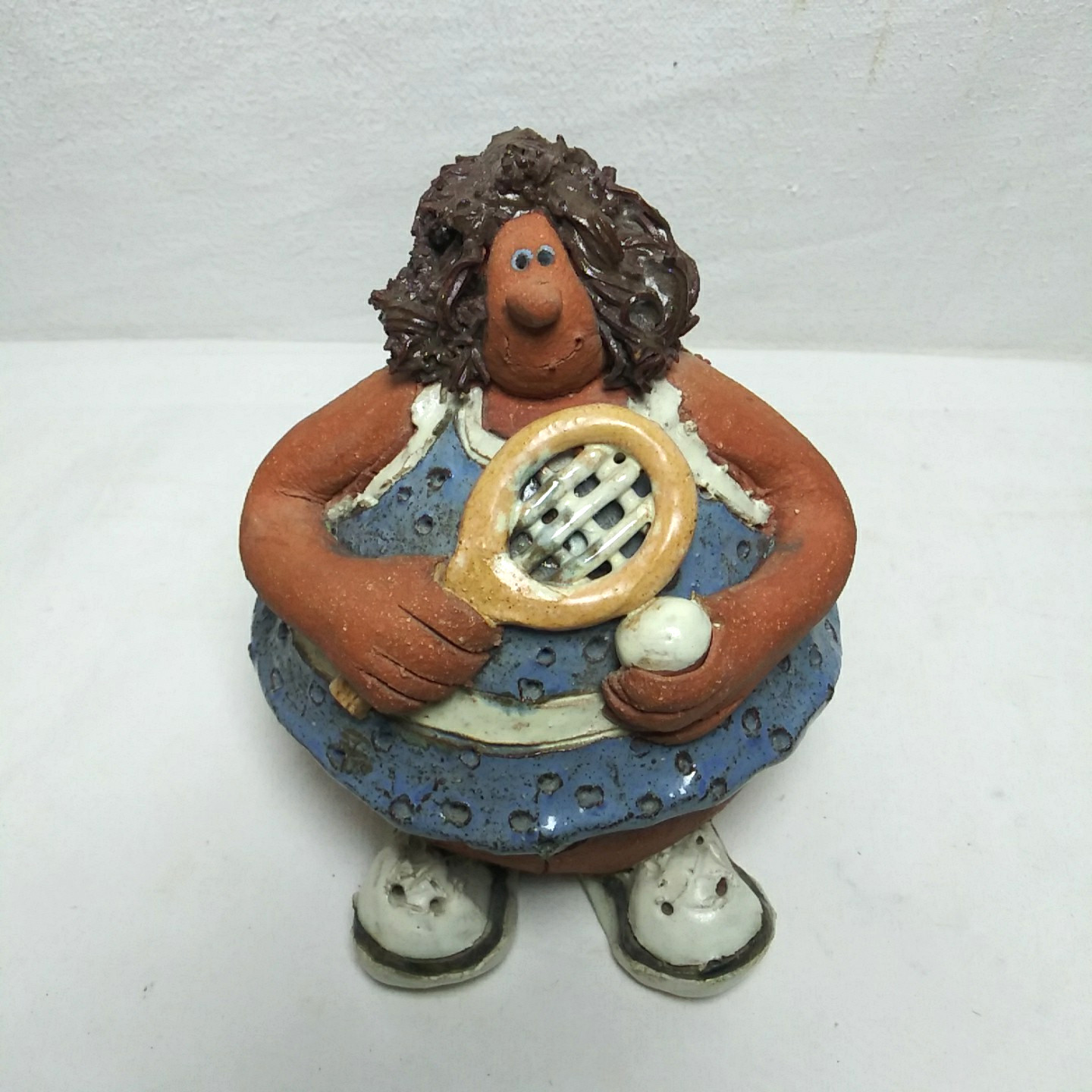 Tennis Player Sculpture Balloon People Redware Clay 1980 Signed