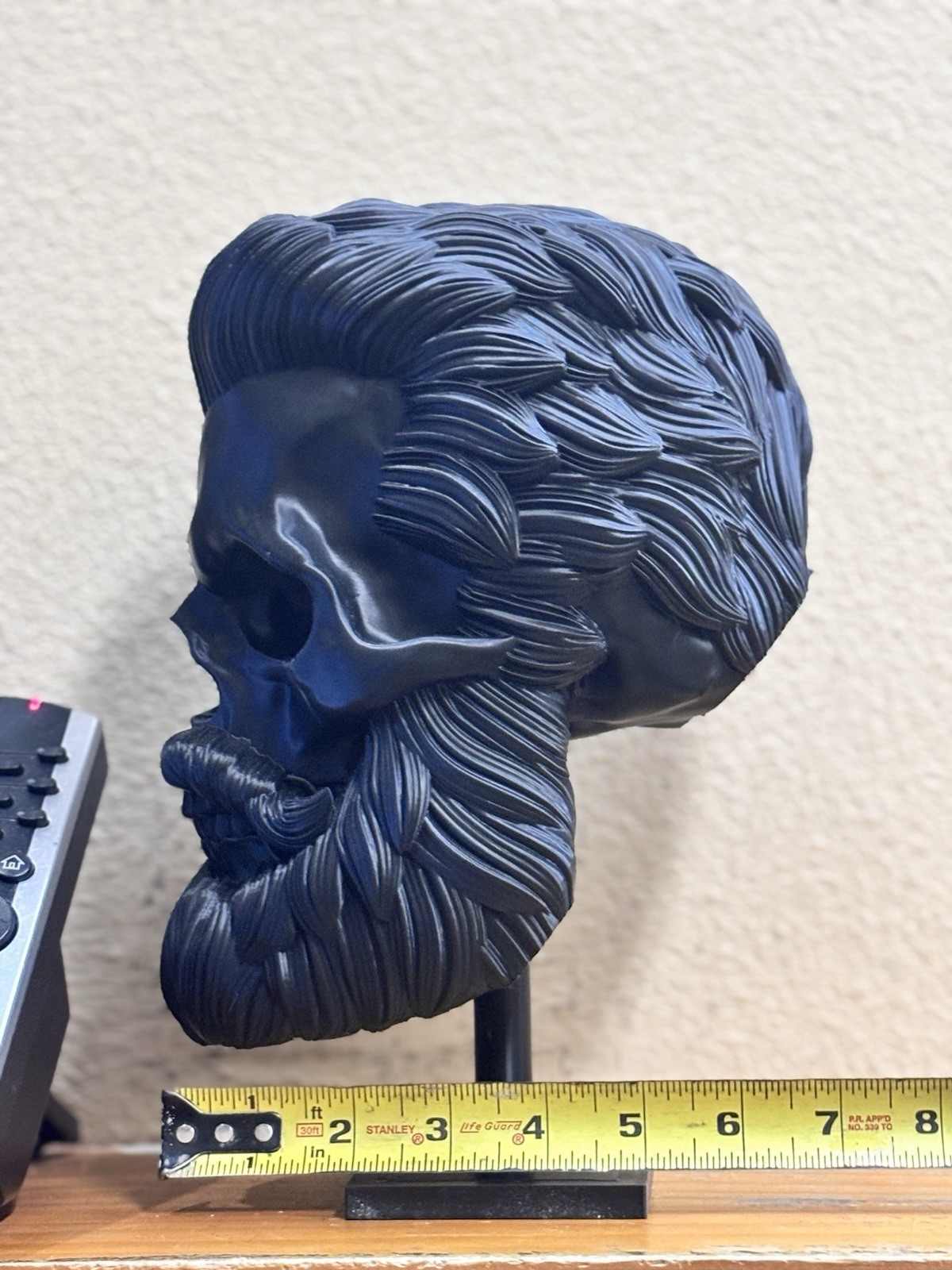 Bearded Skull Bust Sculpture Plastic 3D Modeled Medium Art Decor 9in