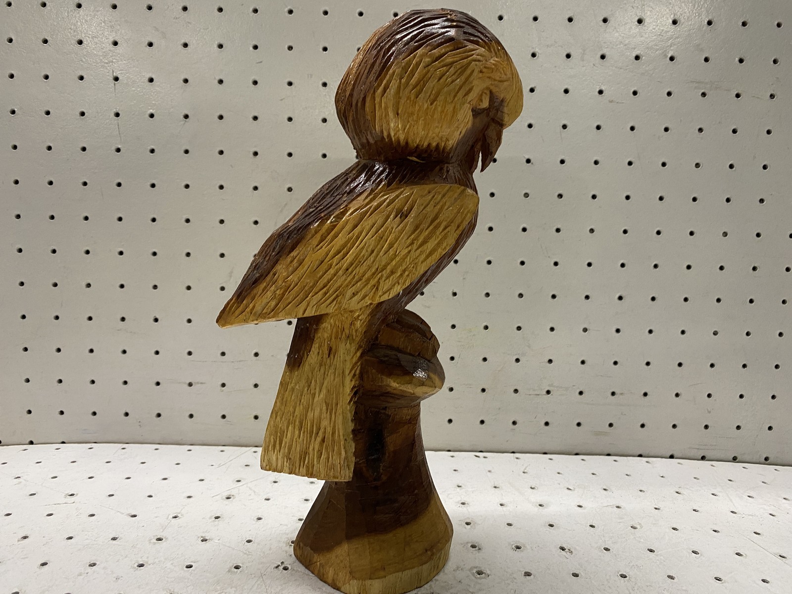 Hand Carved Wooden Owl Figurine Rustic Folk Art Sculpture Home Decor Vintage