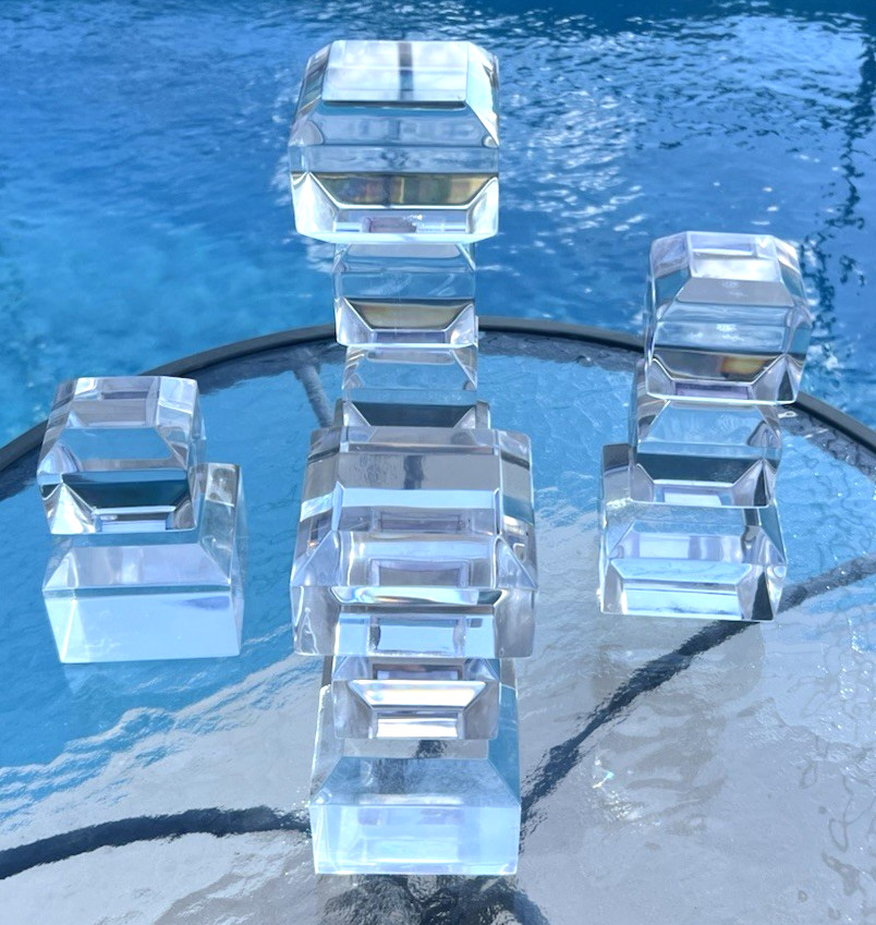 4 Lucite Acrylic Modernist Abstract Stacked Cube Art Sculptures VTG 70s 6&Prime;-12&Prime; T
