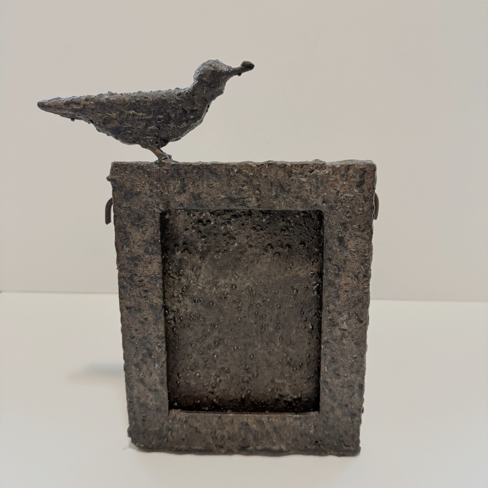 MCM Brutalist Iron Bird Sculpture Photo Frame Torched Studio Metal Art