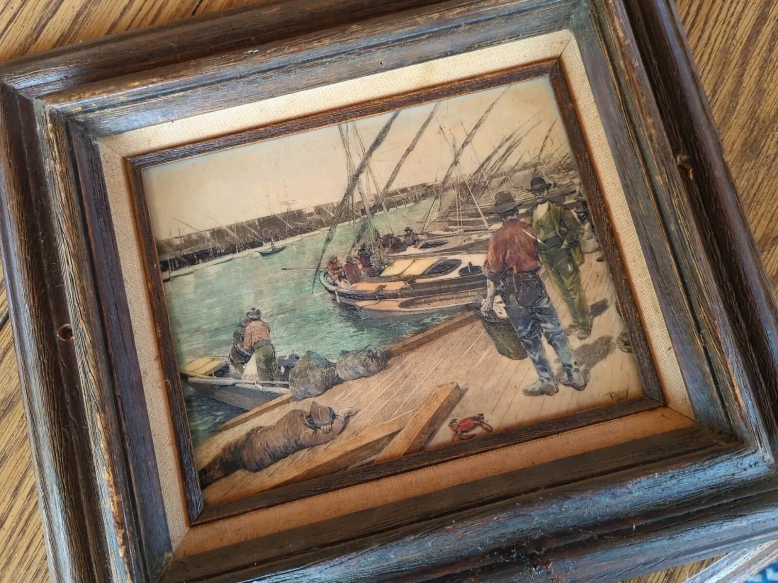 Antique 4D Henry Francois Farny – Framed Etched Panel Of San Francisco Pier 1883