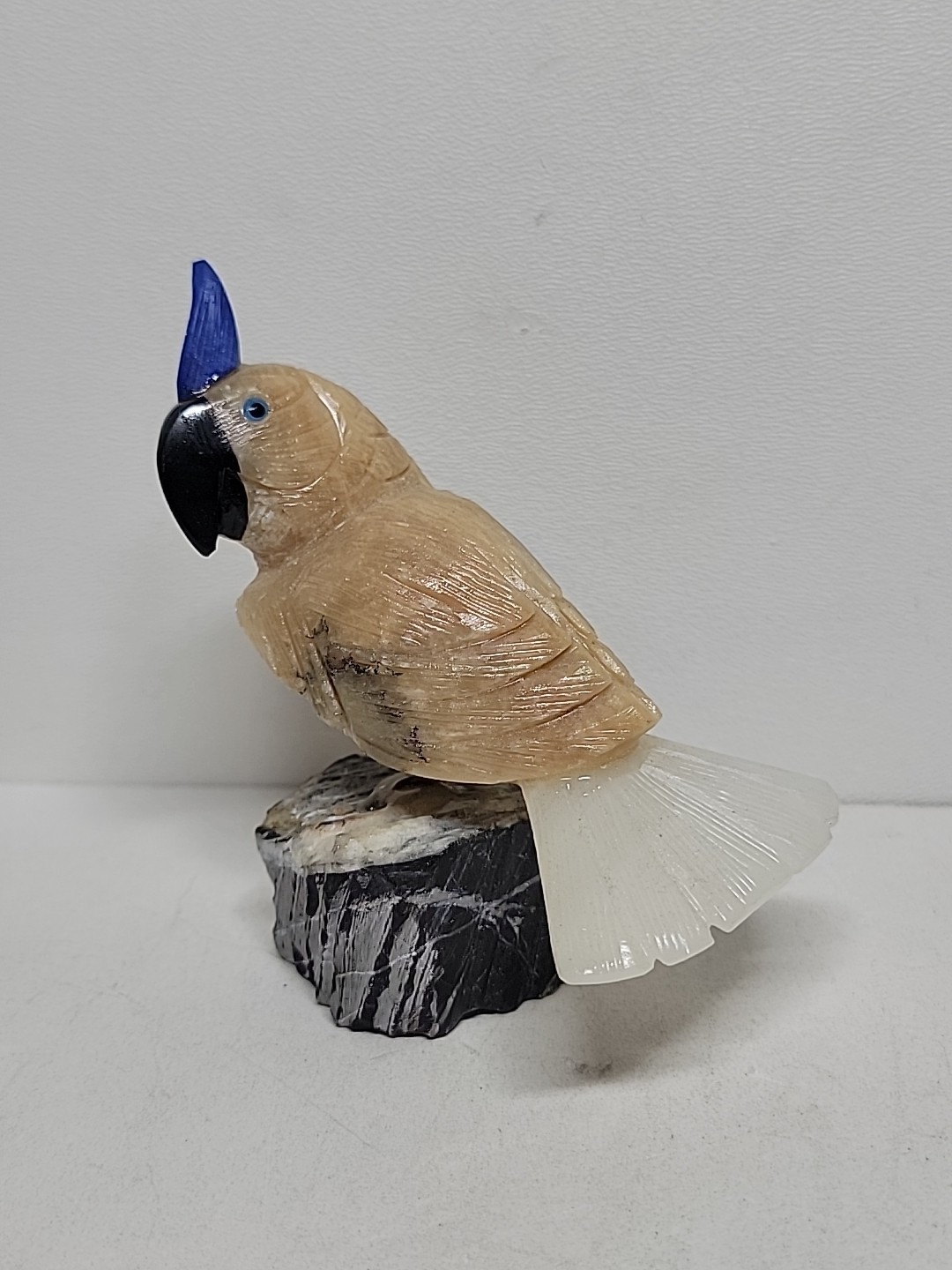 Peruvian Handcarved Natural Stone Bird Sculpture on Quartz Crystal Base 3.75&Prime;