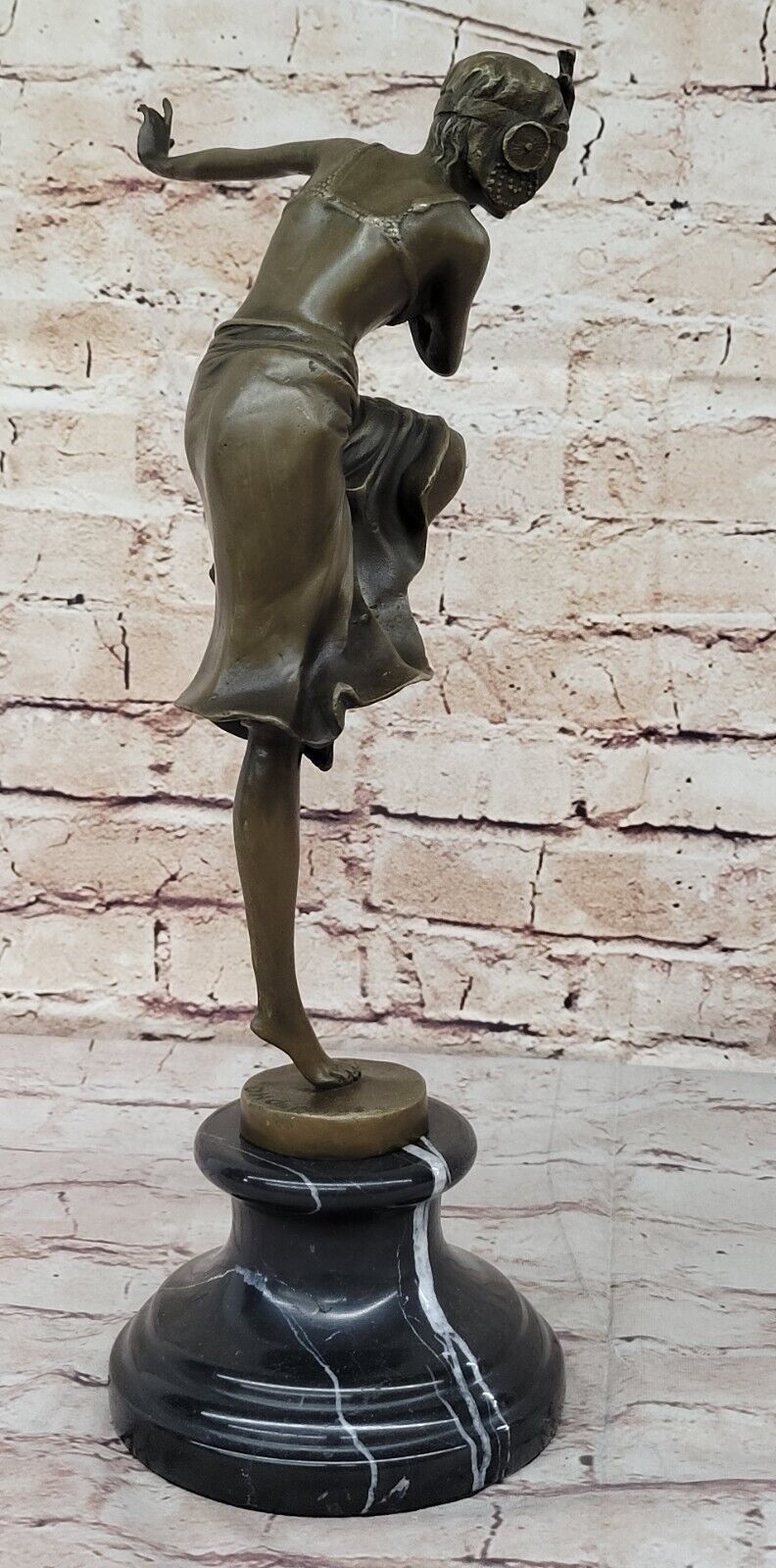 Signed Patina Tall Chiparus Lady FLAPPER 1920 1930 Bronze Sculpture Marble Base